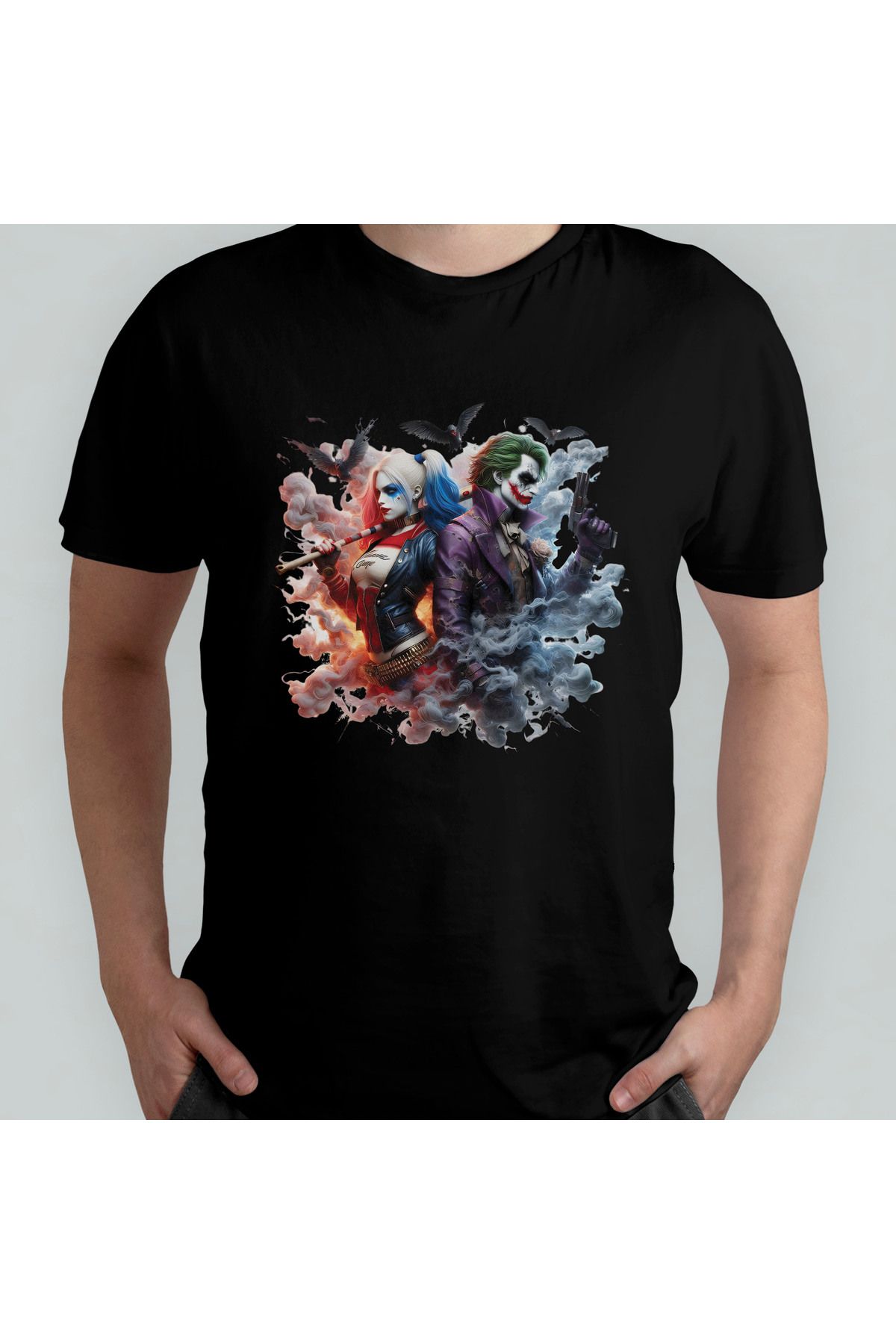 Pixxa Joker & Harley Quinn Unisex %100 Pamuklu Bisiklet Yaka T-Shirt Model 1