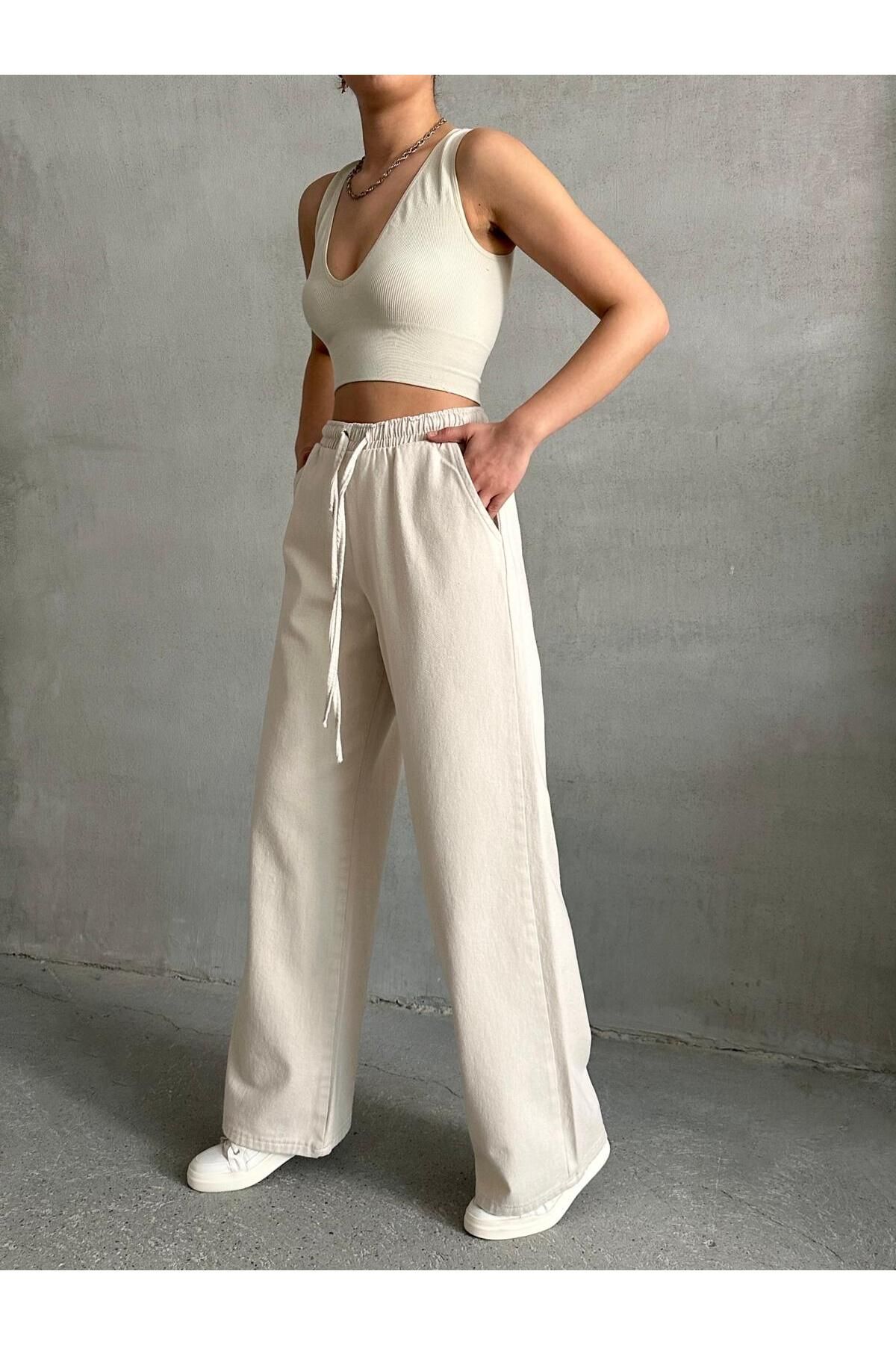 Butik BEJ BELİ LASTİKLİ PANTOLON