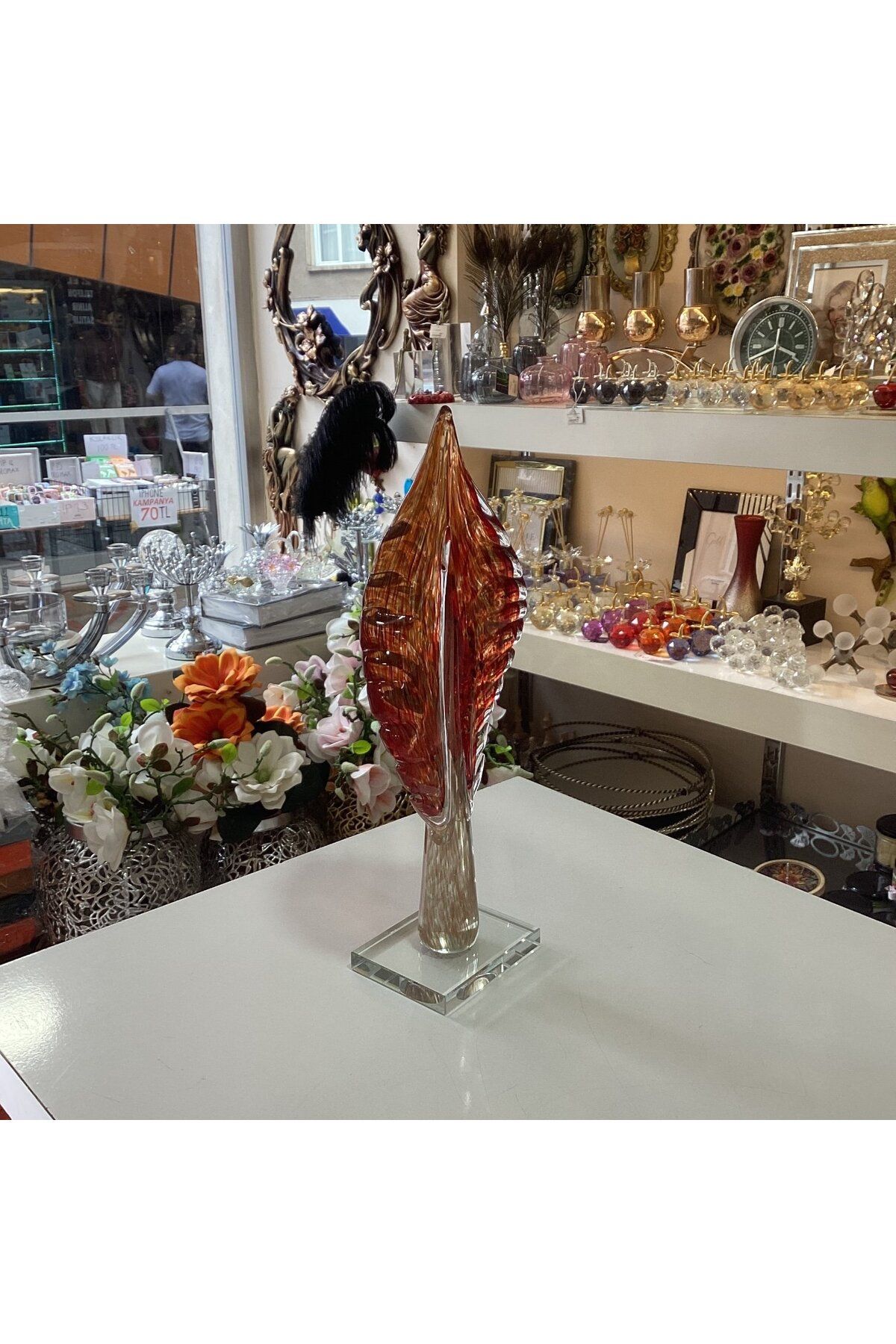 Gold home design Dekoratif Cam Yaprak Kırmızı Renk