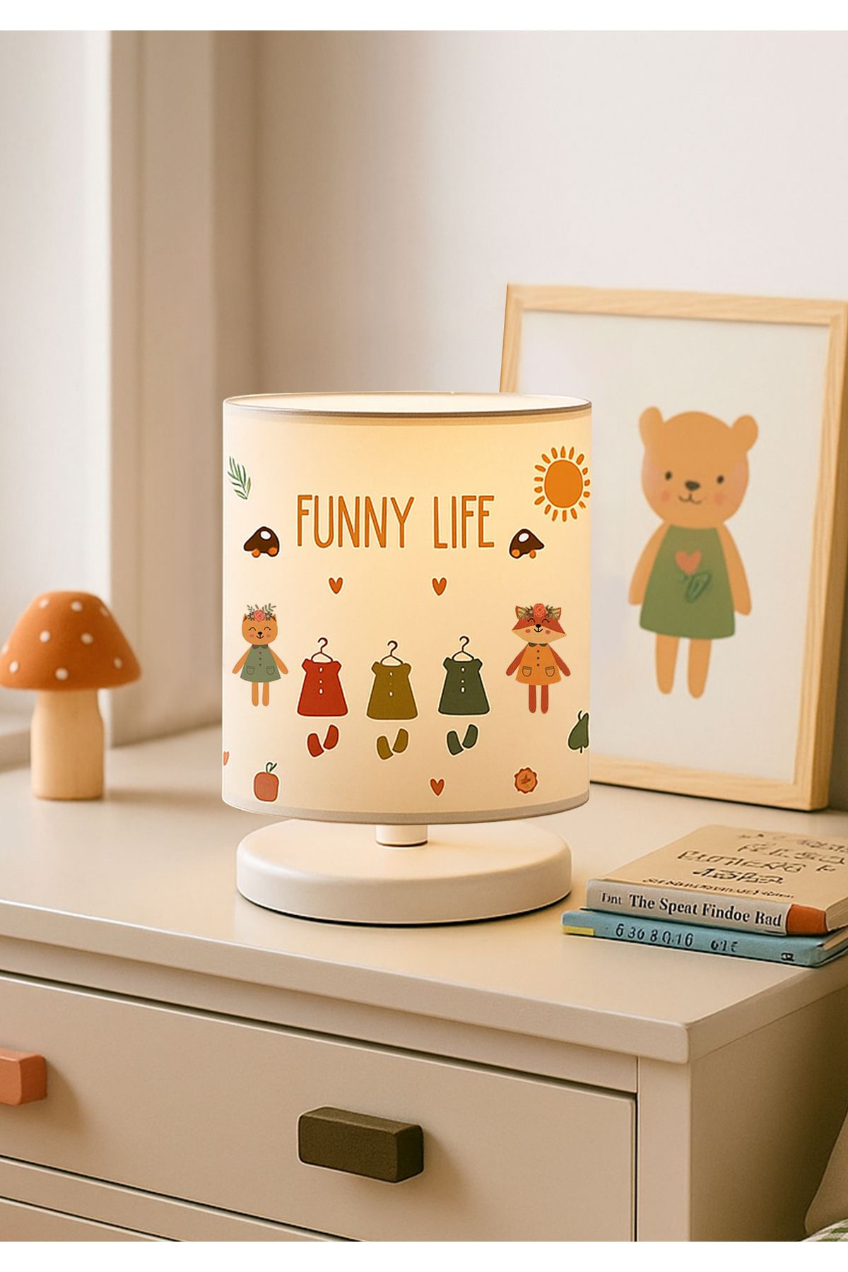 HOMİNG Homing Çocuk Odası Mini Abajur Funny Life Kumaş AYD-3379