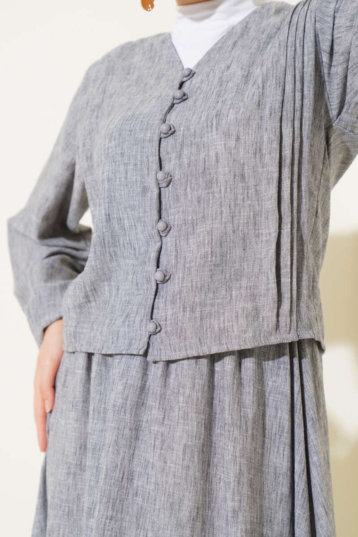 VOLT CLOTHİNG-Set de fuste plisate în față Brit Button pentru damă 4