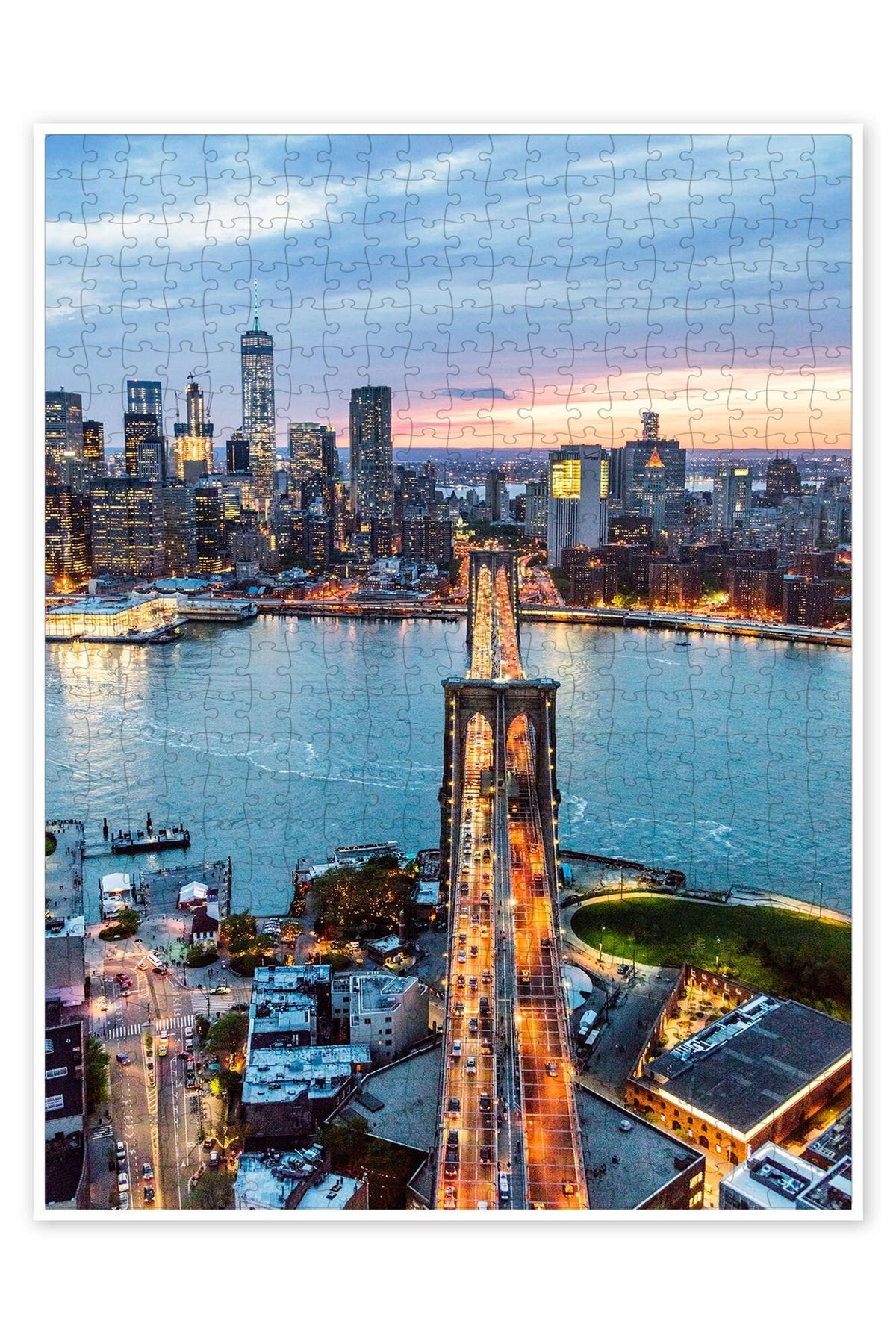 Jeronkarji Brooklyn Köprüsü alacakaranlıkta, NYC 500 Parça Puzzle Yapboz Şehir Manzara Temalı Hobilik
