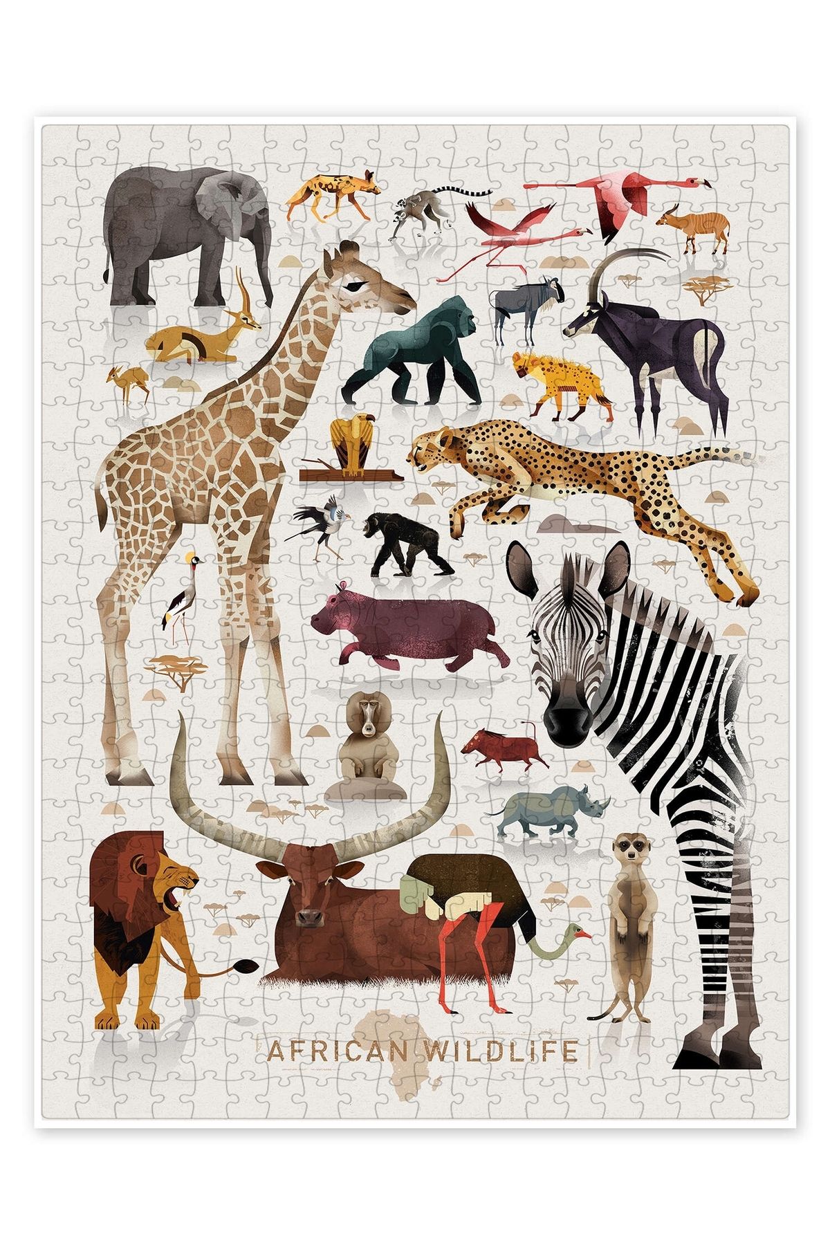Jeronkarji Afrika'nın yaban hayatı 500 Parça Puzzle Yapboz Çocuklar için Neşeli Hayvan Temalı