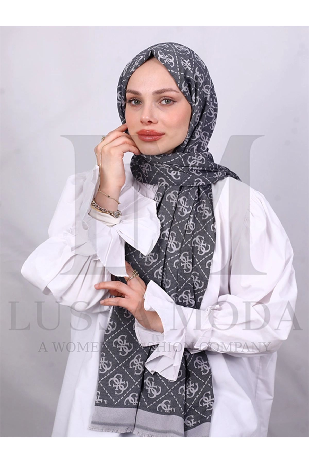LUSSAMODA G DESENLİ ÇİFT TARAFLI PAMUK ŞAL