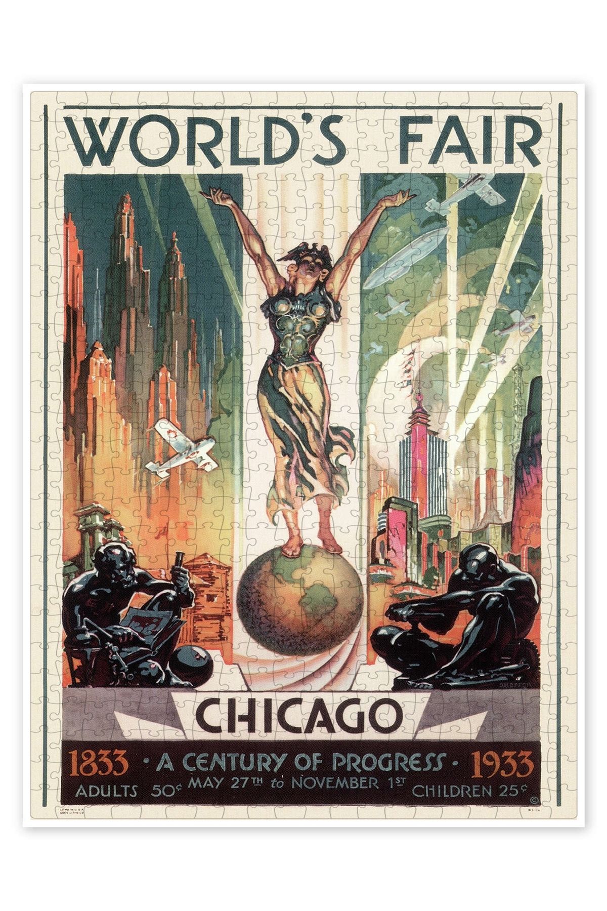 Jeronkarji Chicago Dünya Fuarı, 1933 500 Parça Puzzle Yapboz Poste Şehir Manzara Temalı Hobilik