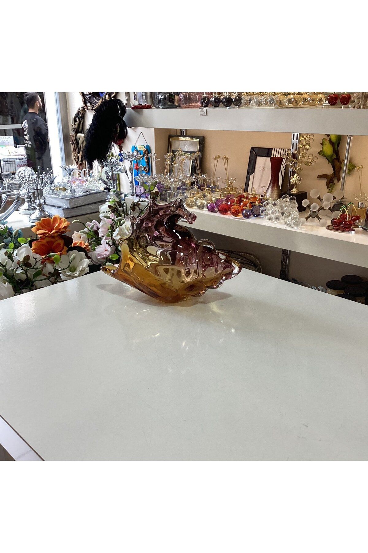 Gold home design Dekoratif Cam Renkli Deniz Kabuğu 14 cm