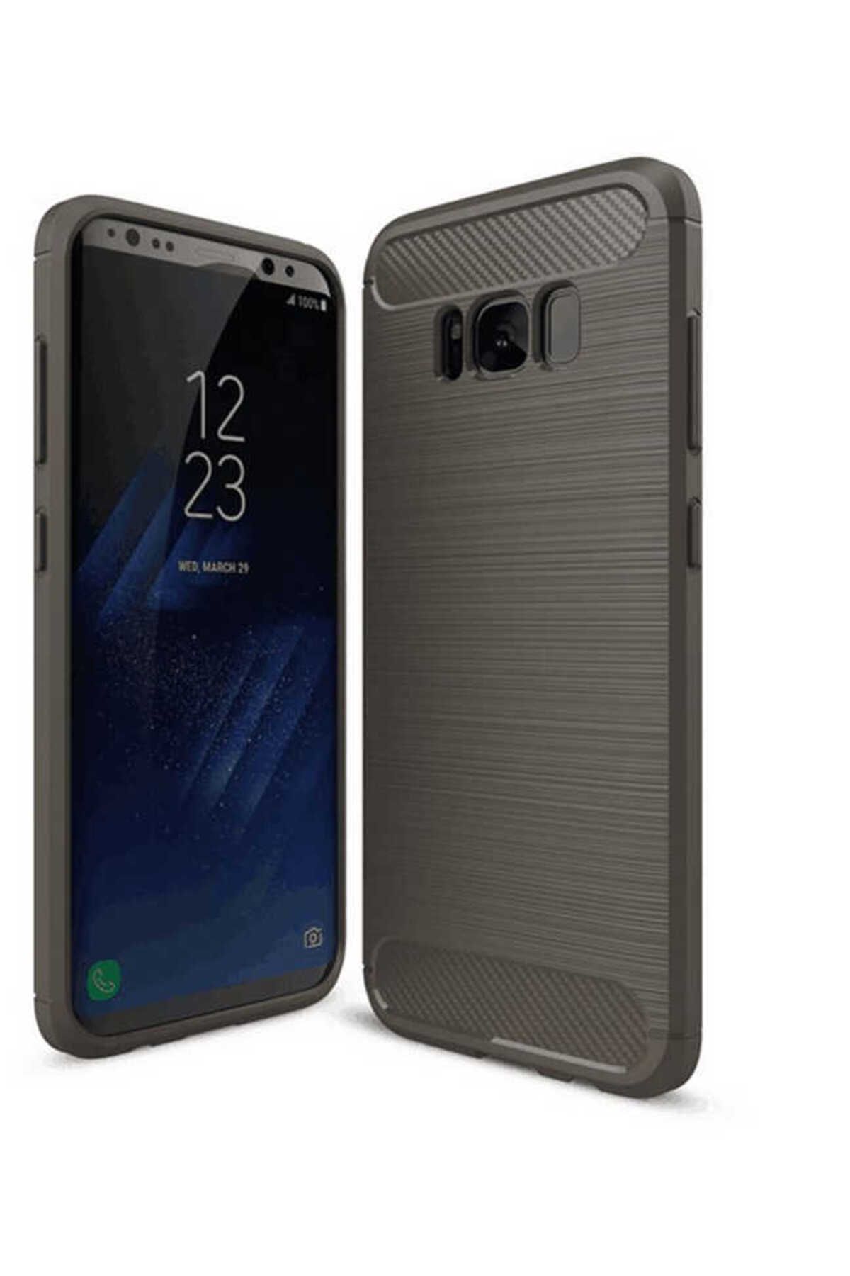Ehr. Samsung Galaxy S8 Plus ile Uyumlu Kamera Korumalı Darbe Önleyici Carbon Brushed Silikon Kılıf