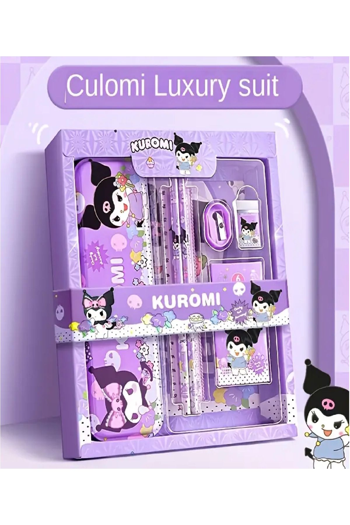 BABUN Sanrio Kutulu Kuromi Kalemlik Defter Kalem Cetvel Kız Çocuk Kırtasiye Okul Seti Kuromi Hediyelik