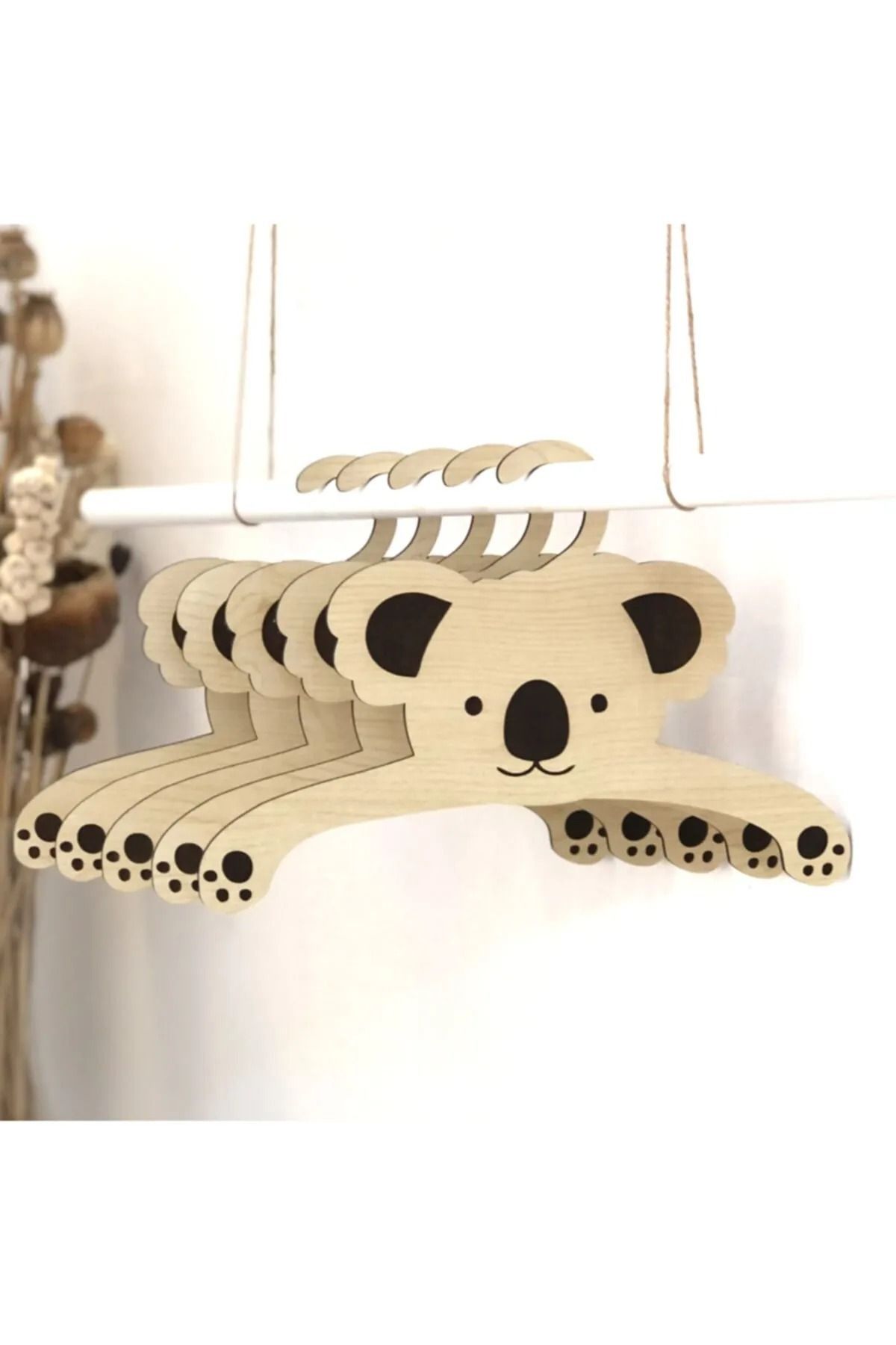 Aoz atölye Bebek Elbise Askısı Ahşap Kıyafet Askısı Koala Bebek Kıyafet Askısı 6'lı Set