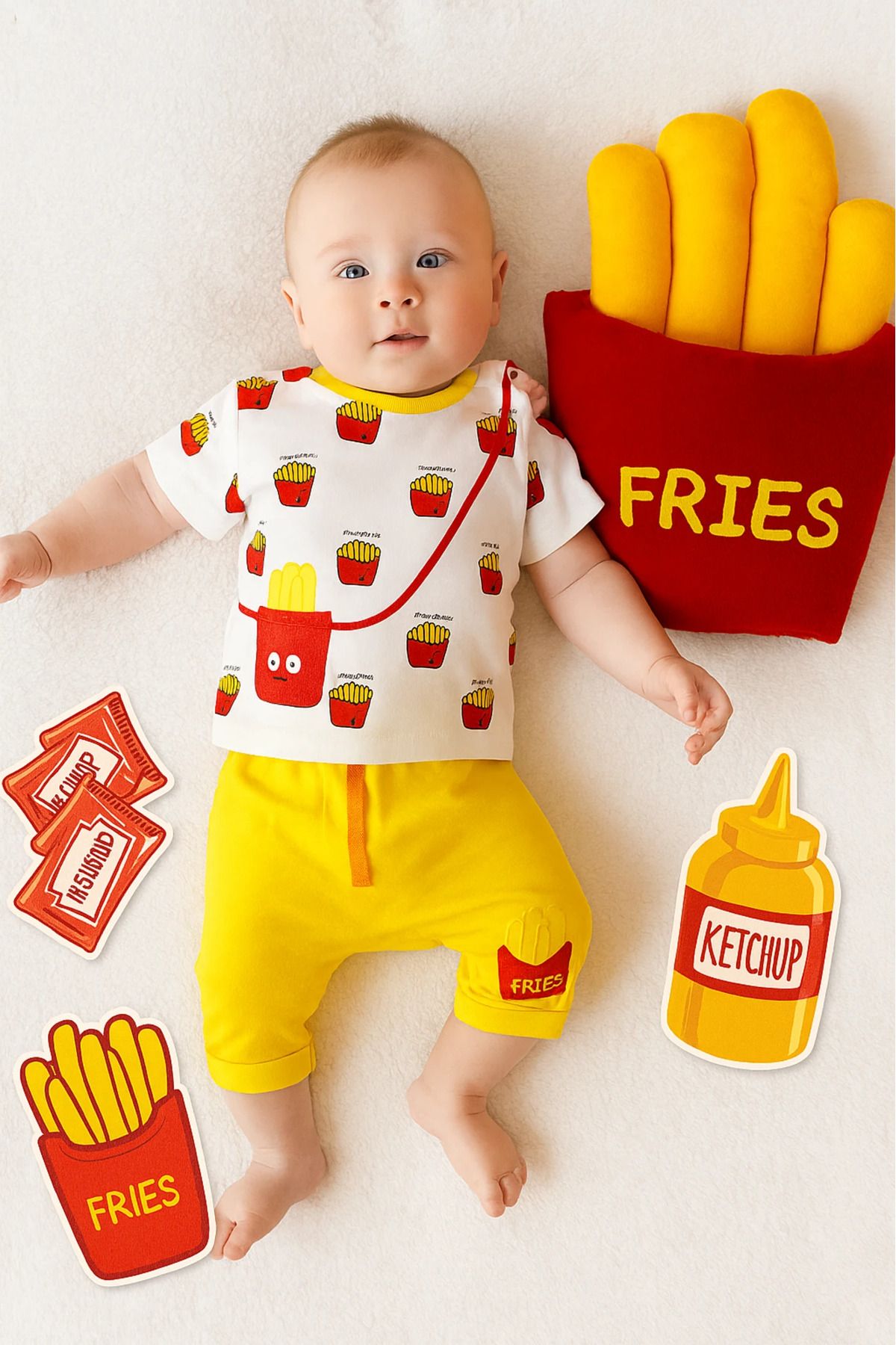 Çıldırıns Yazlık Fries Nakışlı 2’li Bebek Takım