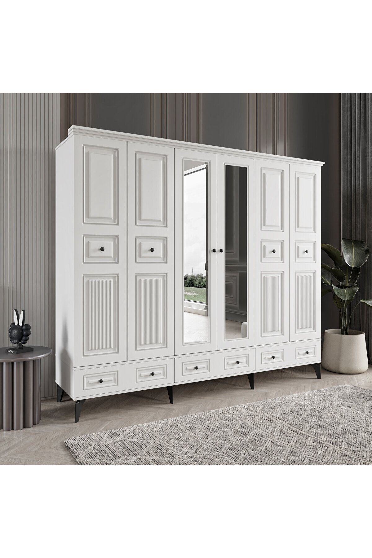 DRNHOME NİL 6 KAPAKLI BEYAZ GARDIROP TAMAMI MDF