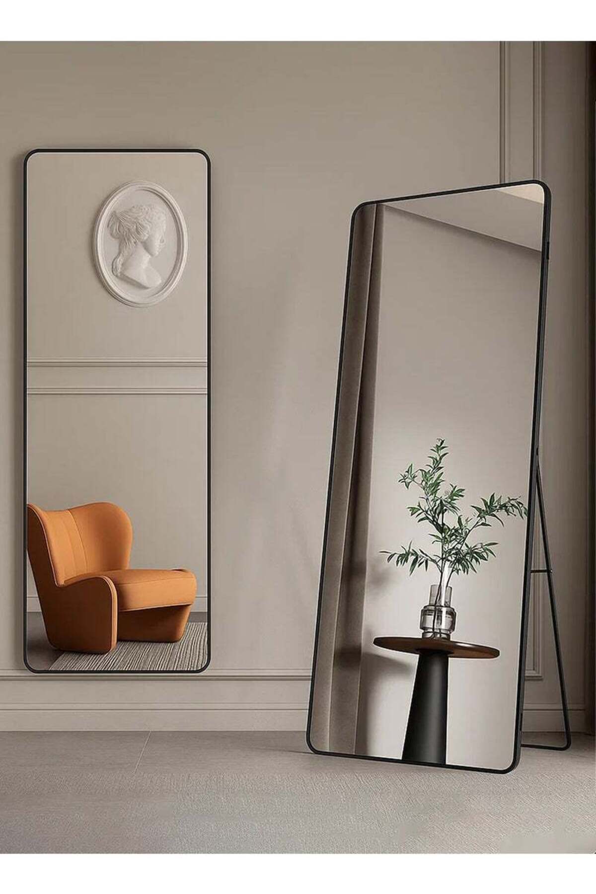 Taimi Full Length Mirror with Aluminum Frame and Metal Stand - 155 x 45 cm - Black