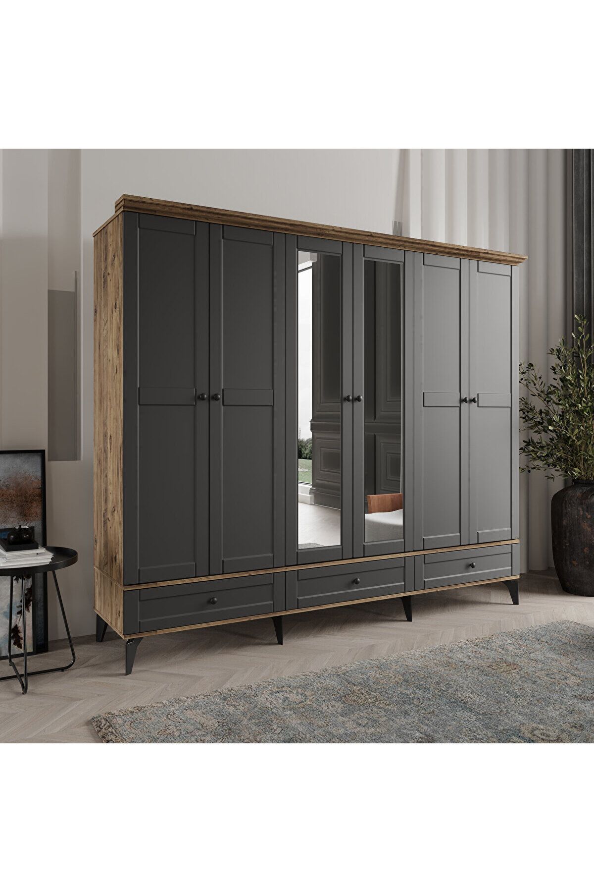 DRNHOME DALİ 6 KAPAKLI ANTRASİT GARDIROP TAMAMI MDF