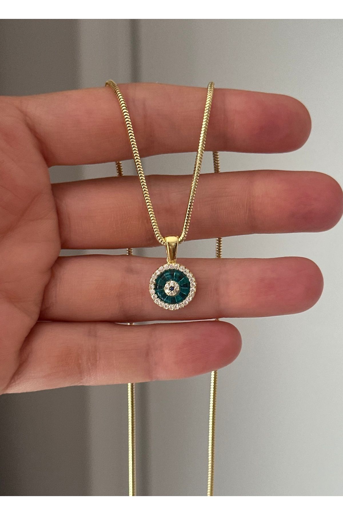 emy by emel luxury silver jewelry Altın Kaplama Yılan Zincirli Cam Göz Kolye 925 Ayar Gümüş