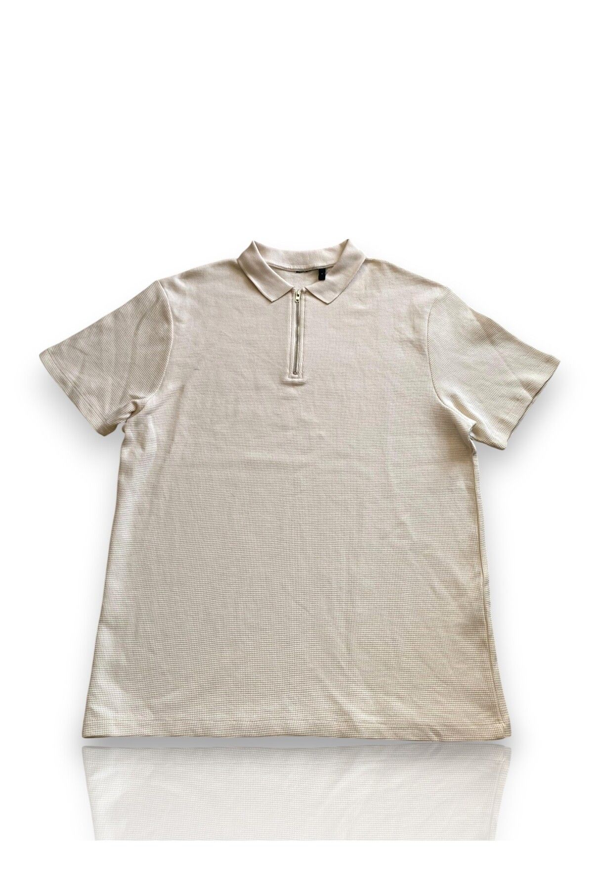 BERK WEAR Fermuarlı yaka beyaz şık T-shirt