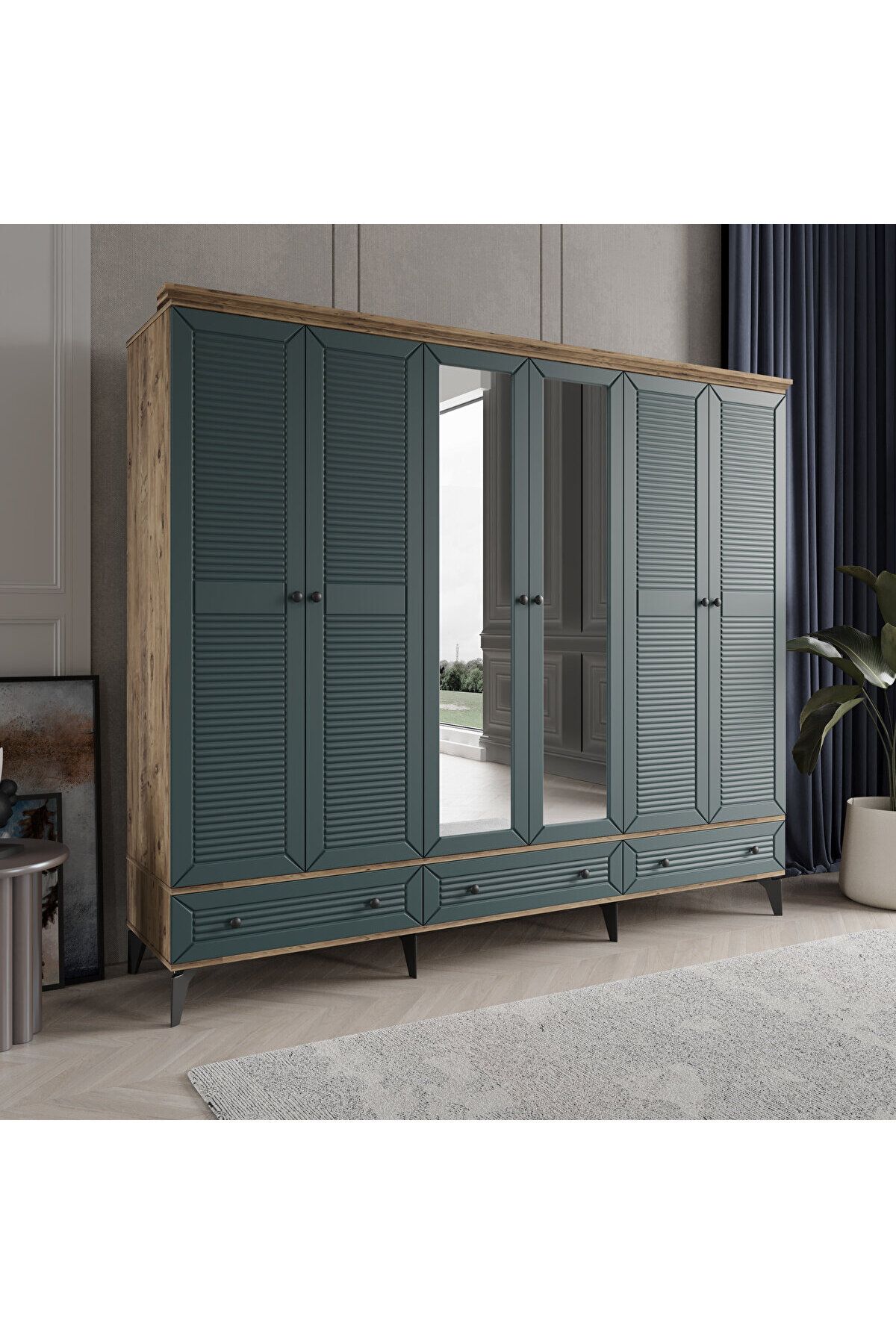 DRNHOME LİNE 6 KAPAKLI YEŞİL GARDIROP TAMAMI MDF