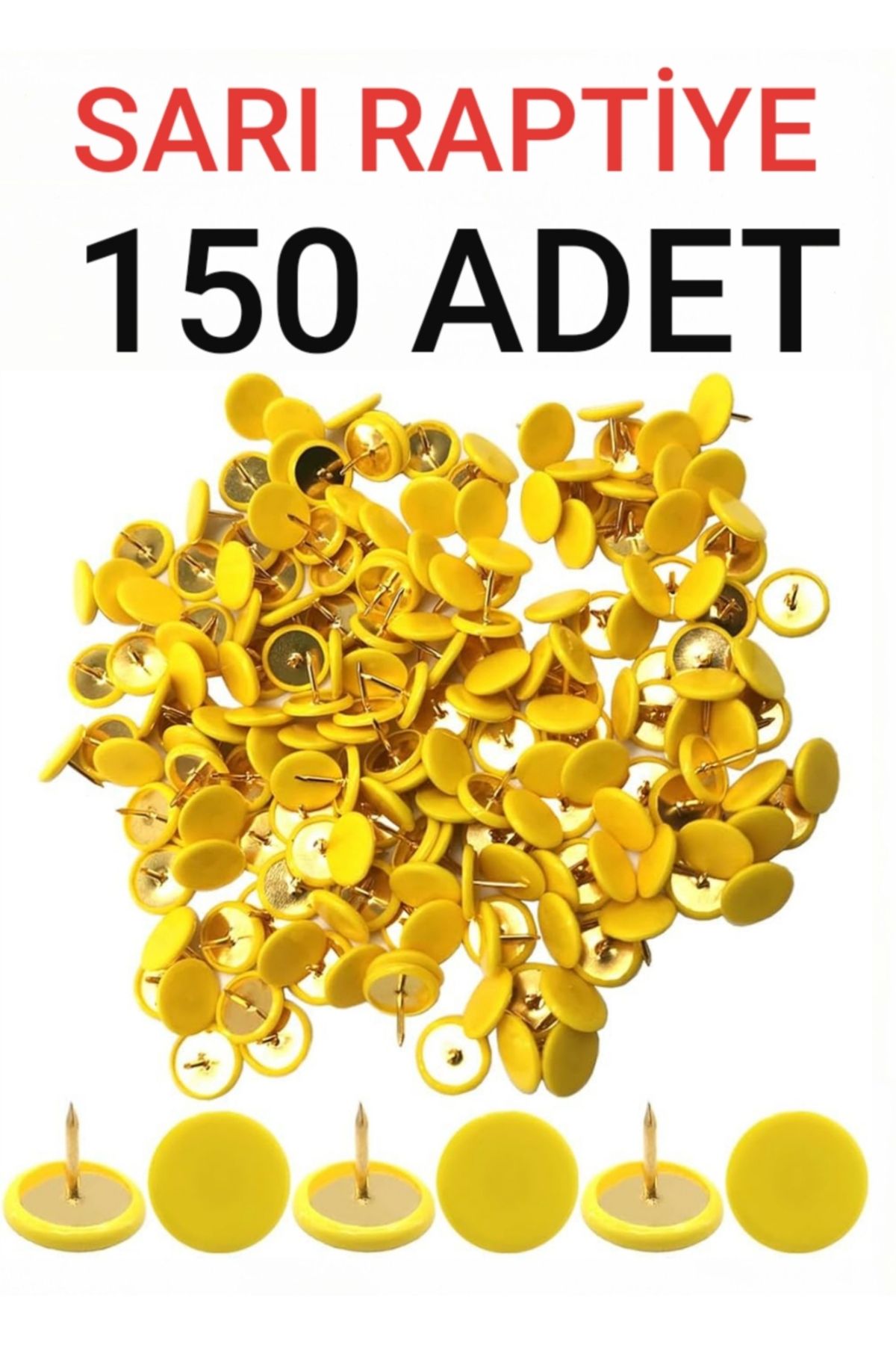 Yuka Sarı Raptiye 150 Adet Renkli Pvc Kaplı Başlıklı Raptiye Yuvarlak Raptiye