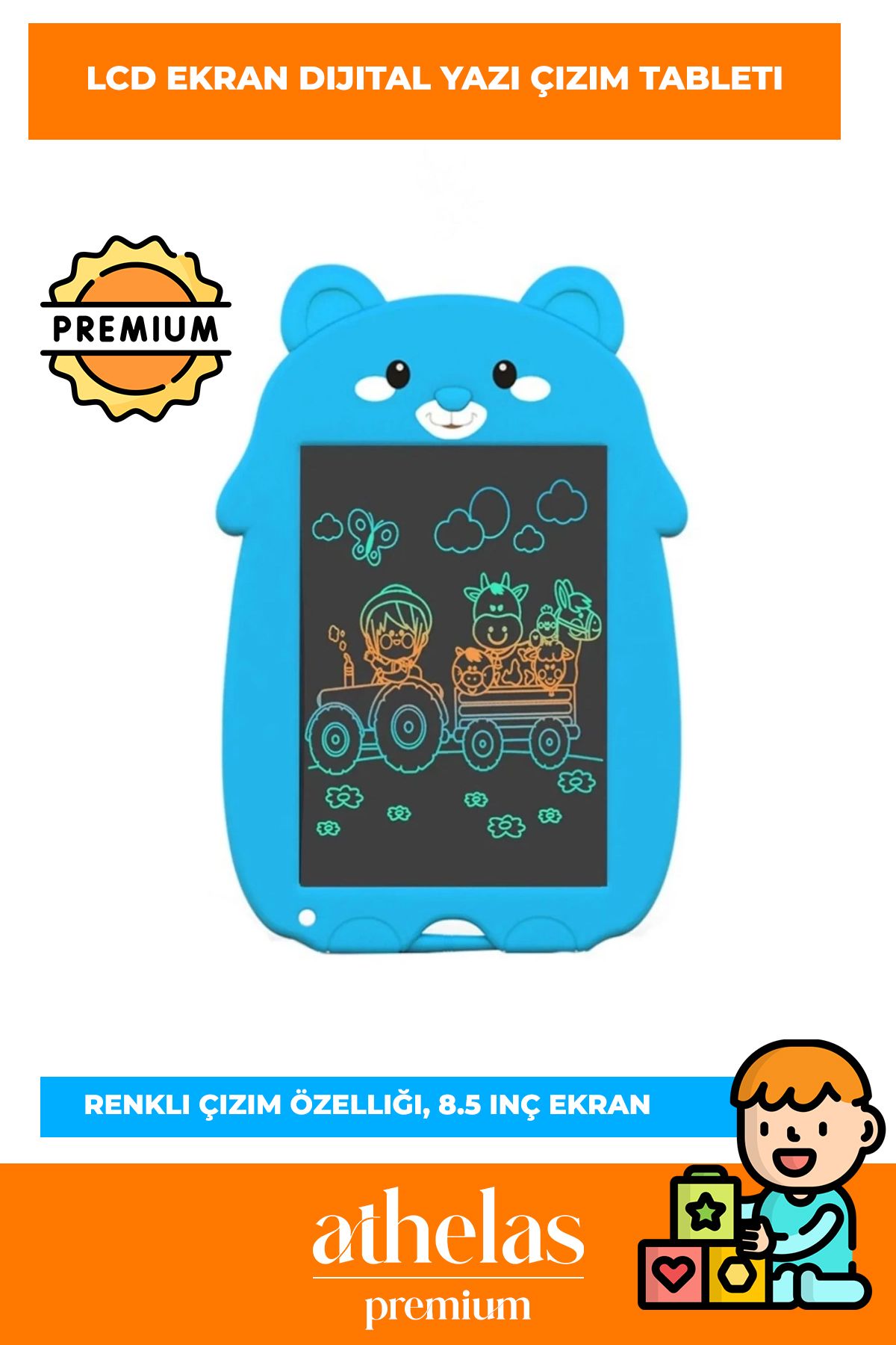 Athelas İnteraktif Eğitici Anne Bebek Çocuk Yazı ve Çizim Resim Tahtası Lcd Ekranlı Renkli Akıllı Tablet
