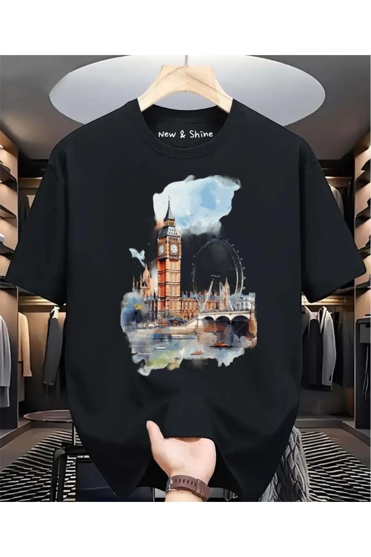 New Shine Manzara London Baskılı Oversize T-Shirt