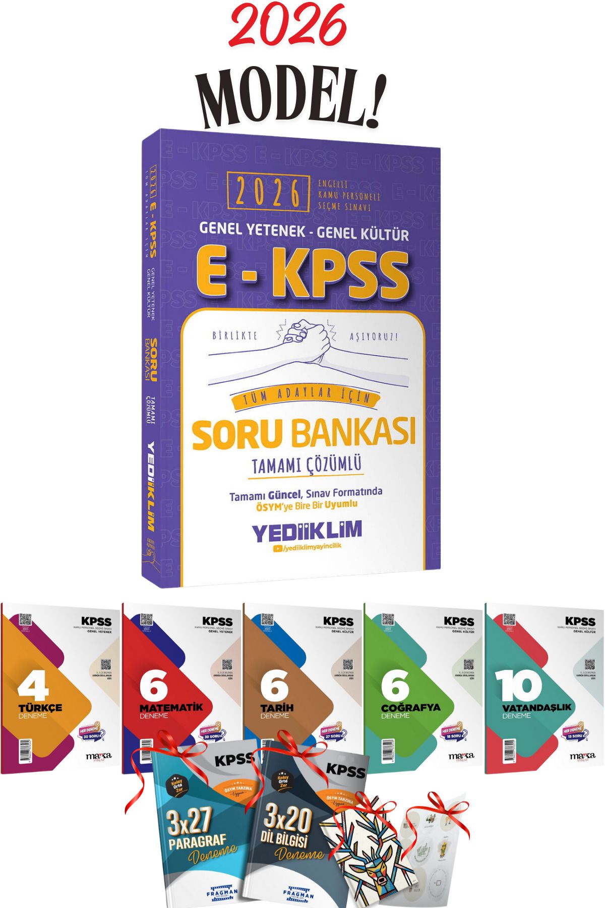 Yediiklim Yayınları 2026 E-KPSS Yediiklim Tüm Dersler Soru Bankası Tek Kitap + 5 Branş Deneme Seti Hediyeli