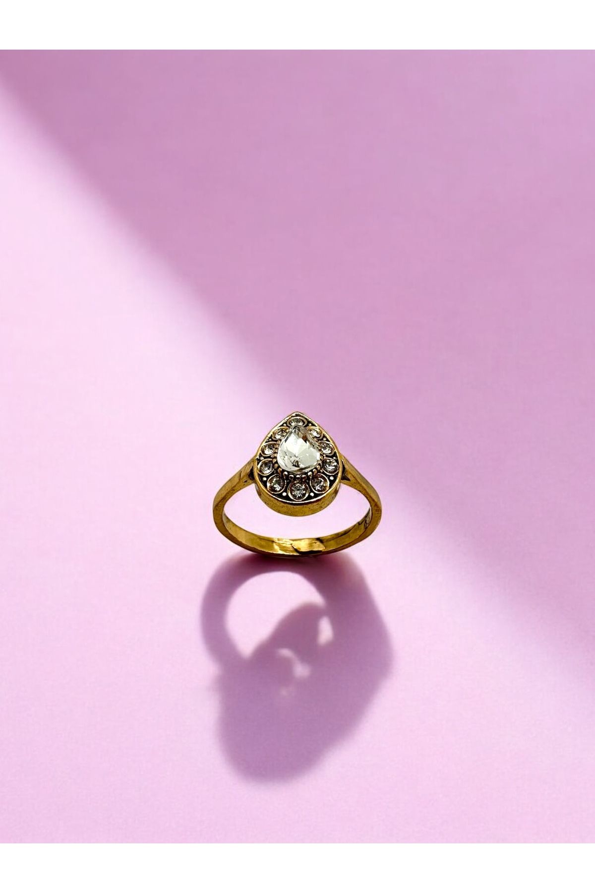FUYA JEWELLERY Renkli Taşlı Kristal Küçük Damla Yüzük