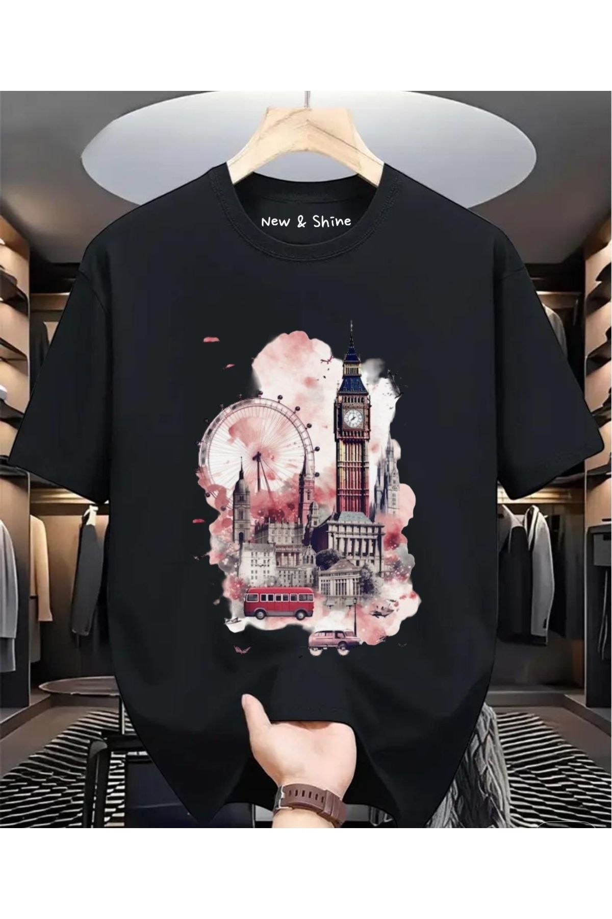 New Shine Manzara London Baskılı Oversize T-Shirt