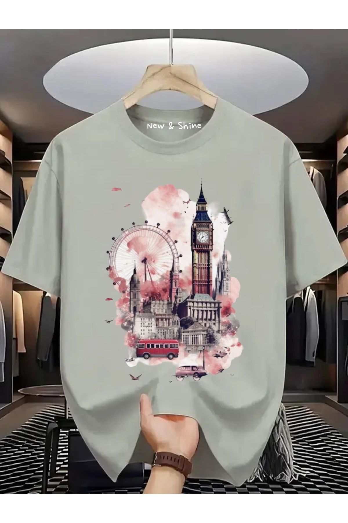 New Shine Manzara London Baskılı Oversize T-Shirt