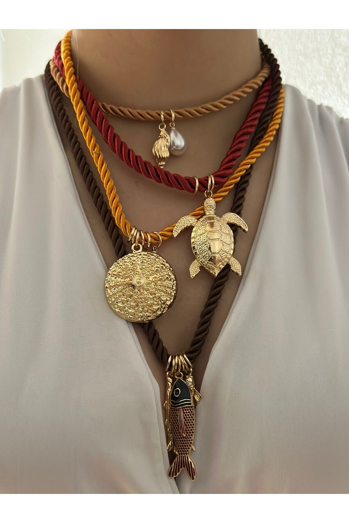 MyladyAccessoriess Çoklu Renkli Kaplumbağa Ve Balık Detay Kolye