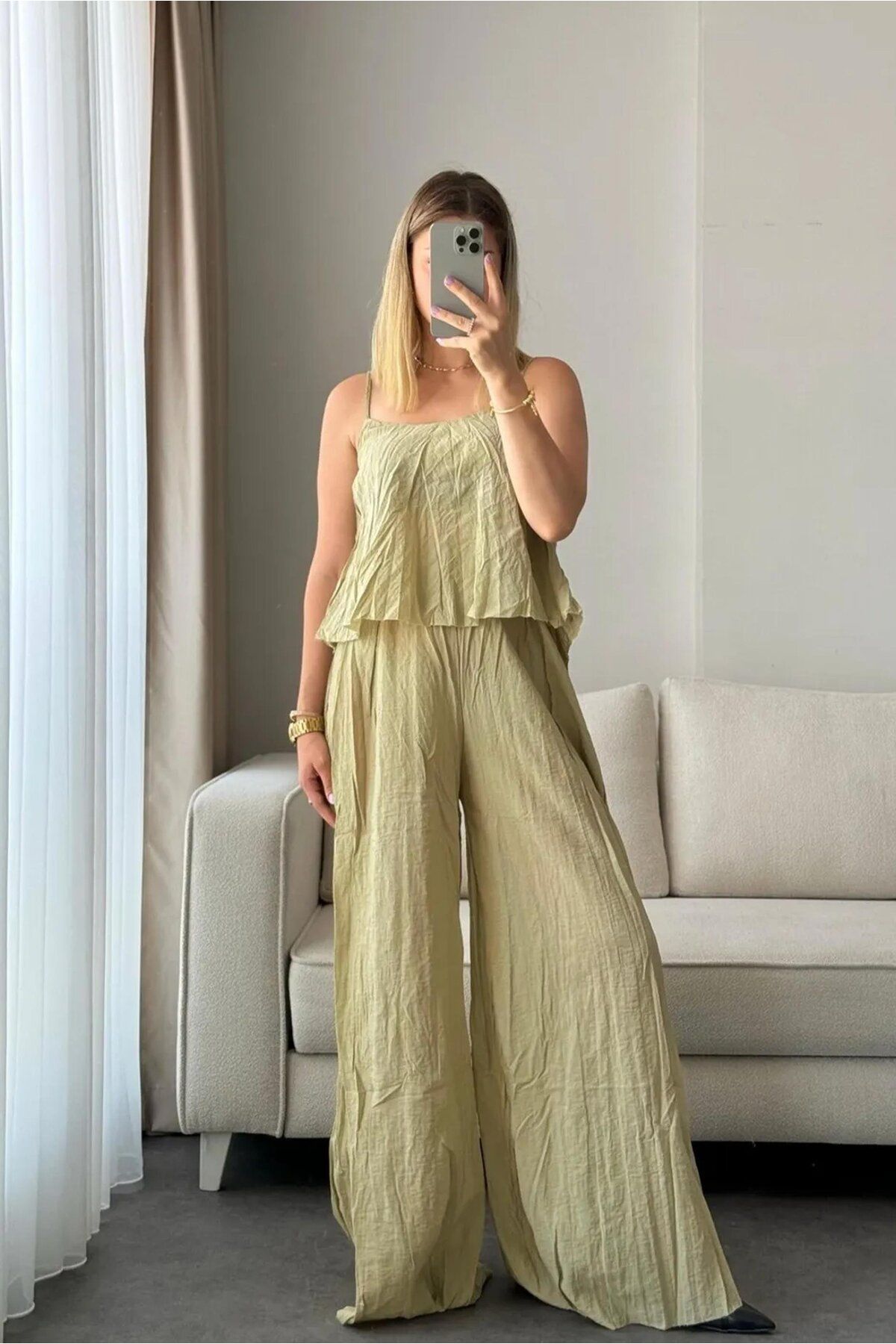 SADE kırışık takım haki