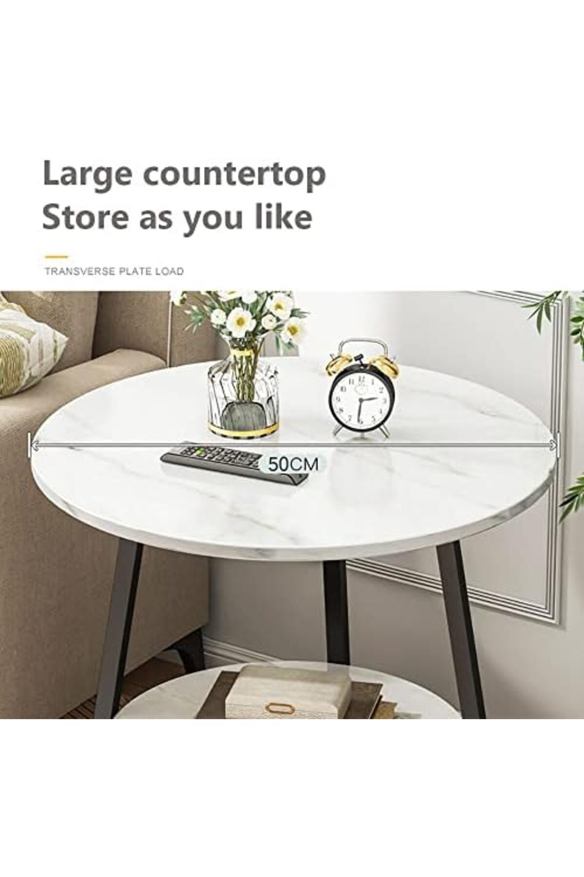 Generic-Round Coffee Table, Double Layer Sofa Side Table End Table, Imitation Marble Coffee Round Table Snac 4
