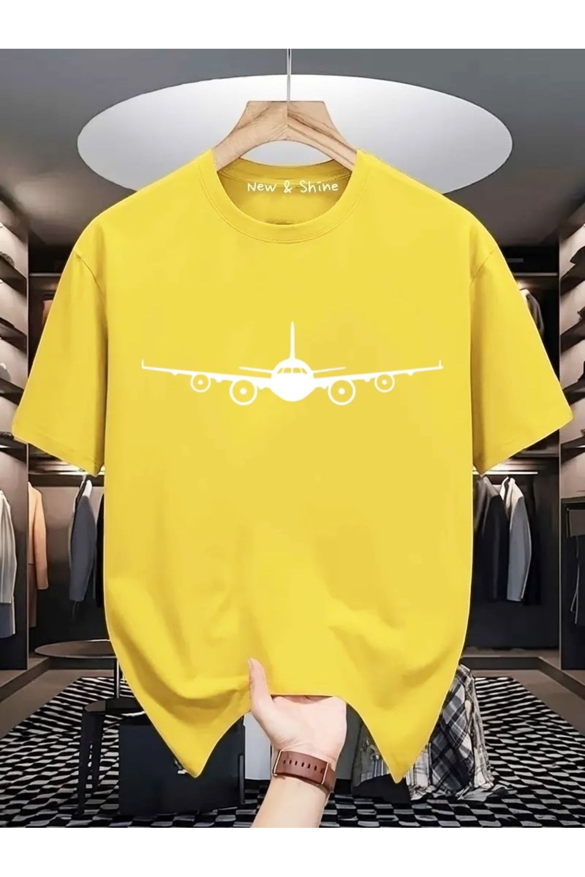 New Shine Uçak Baskılı Oversize T-Shirt