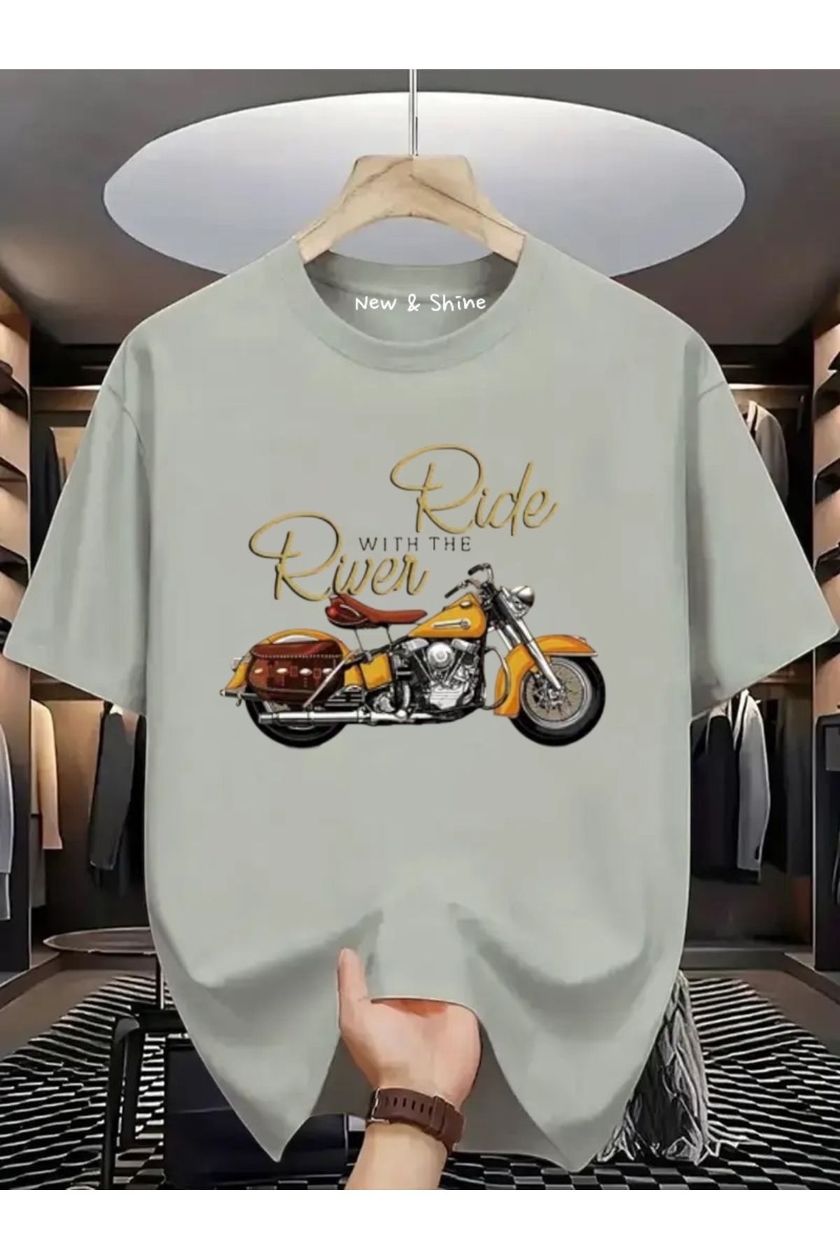 New Shine Ride River Motor Baskılı Oversize T-Shirt