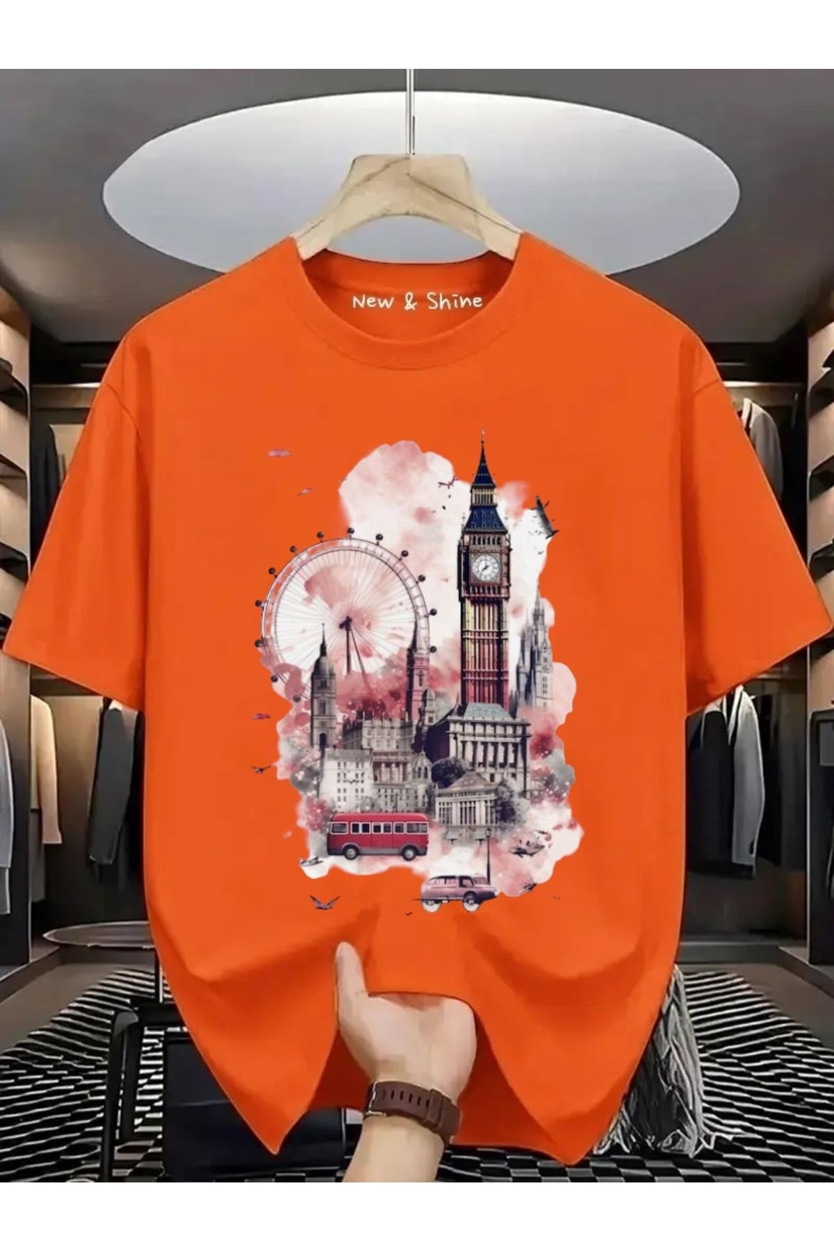 New Shine Manzara London Baskılı Oversize T-Shirt