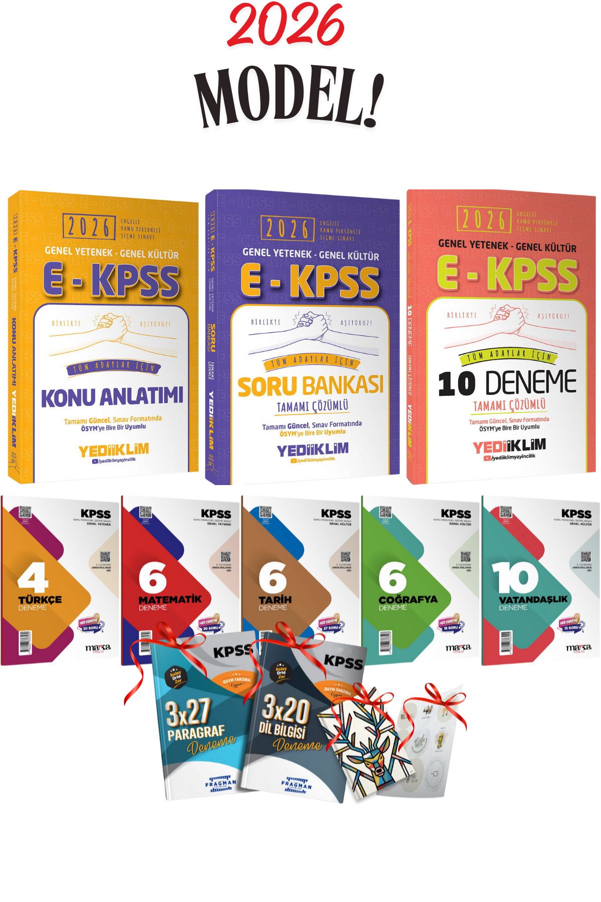Yediiklim Yayınları 2026 E-KPSS Yediiklim Tüm Dersler Konu Anlatımı + Soru Bankası + 10 Deneme Seti + 5 Branş Deneme Set