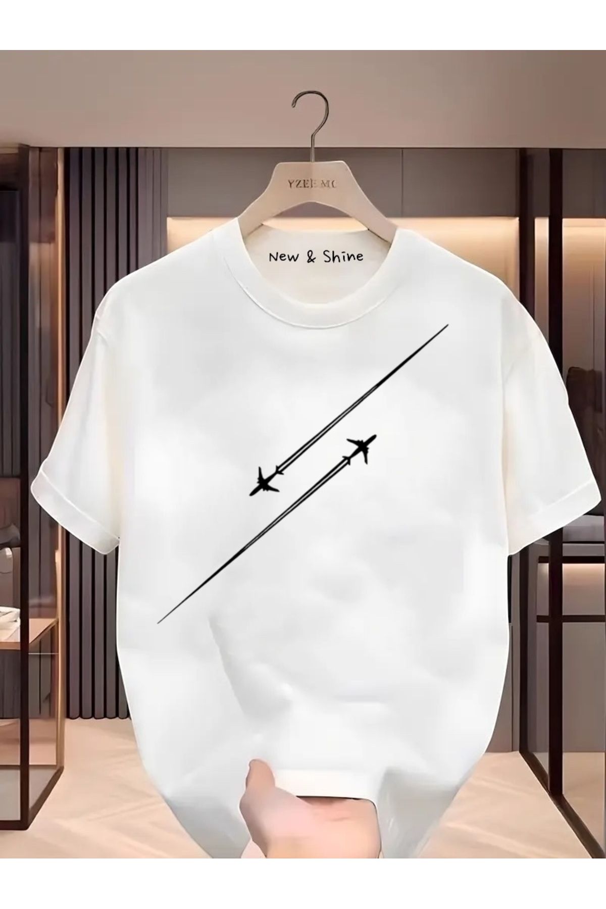New Shine Uçak Baskılı Oversize T-Shirt