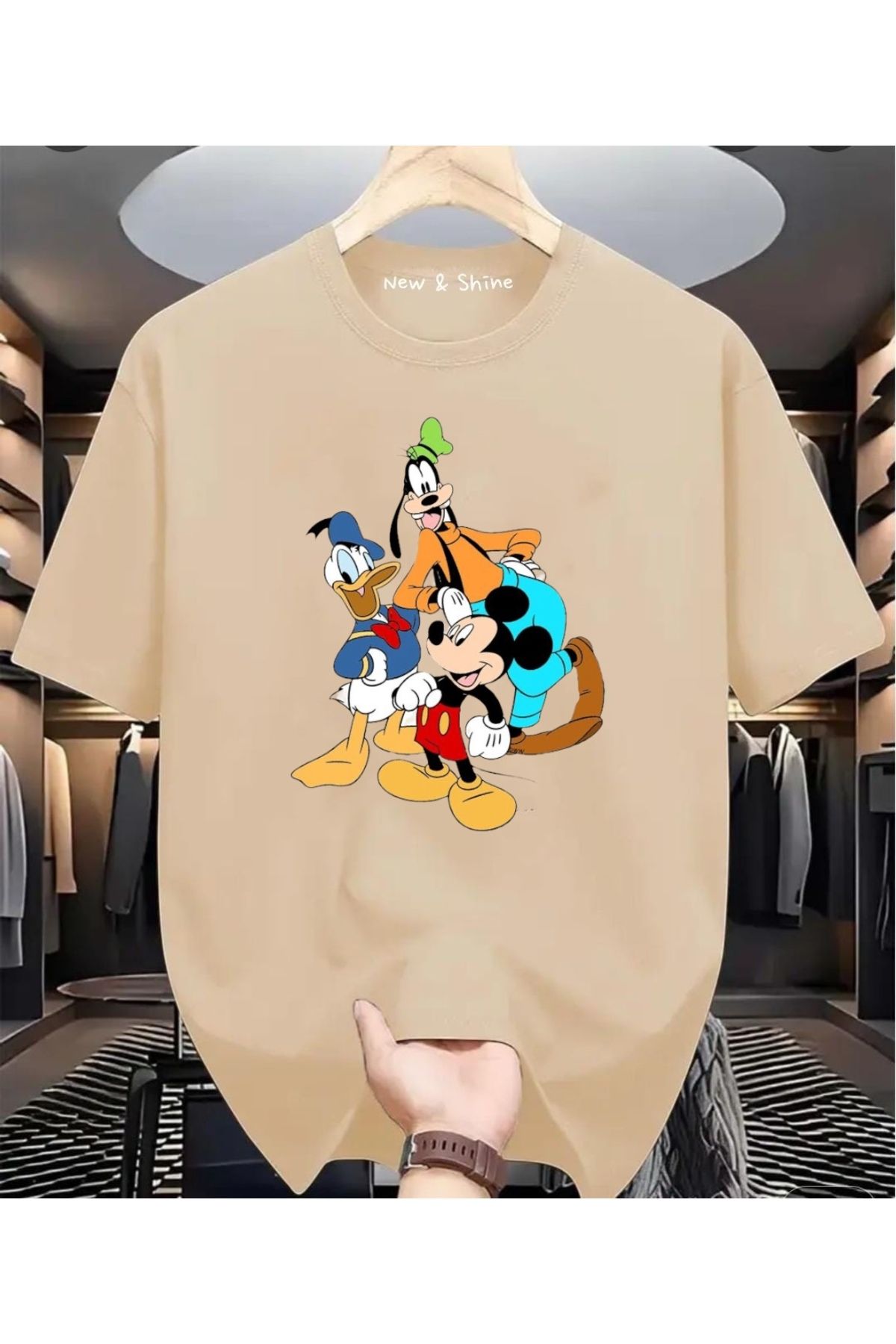 New Shine Mickey Mouse Donald Duck Goofy Baskılı Oversize T-Shirt
