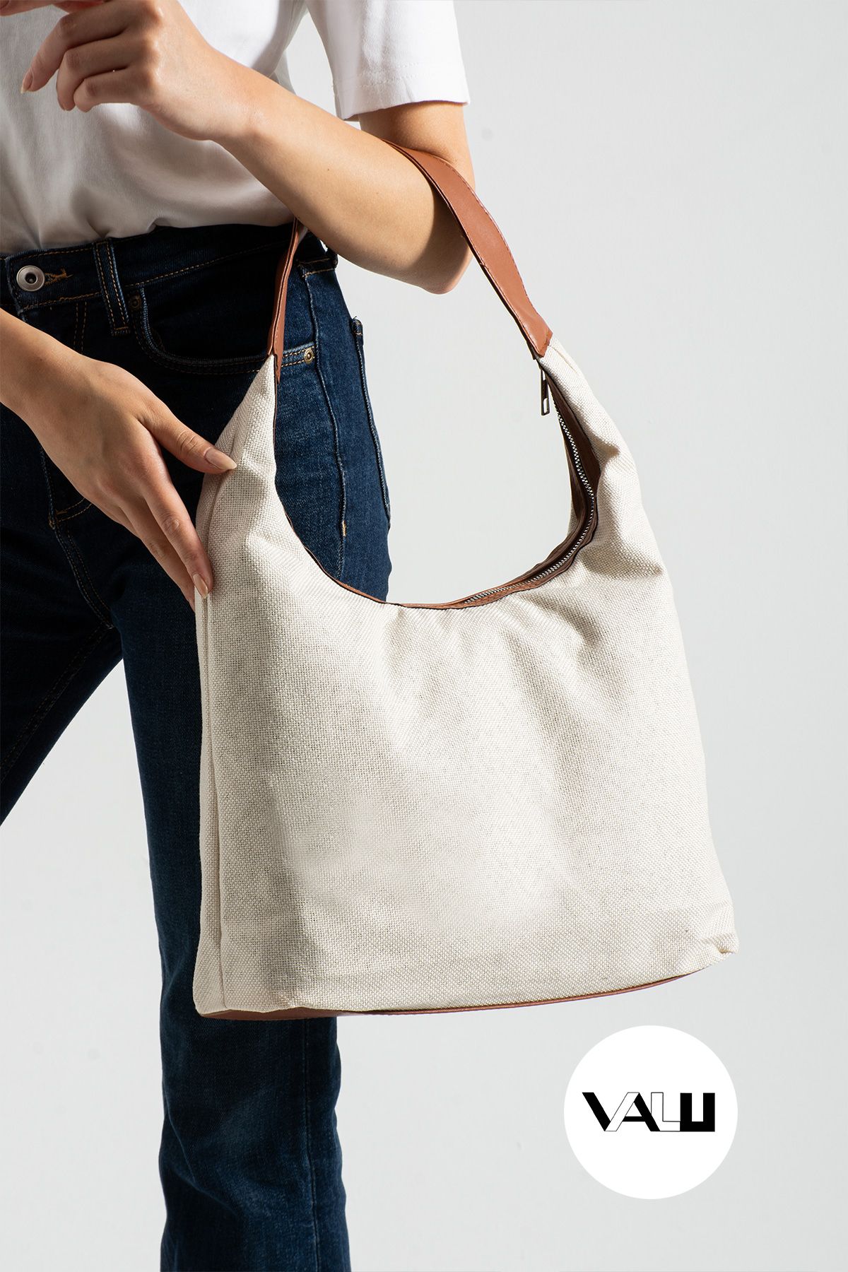 Valu Accessorize Vega Keten Yazlık Omuz Çantası Fermuarlı