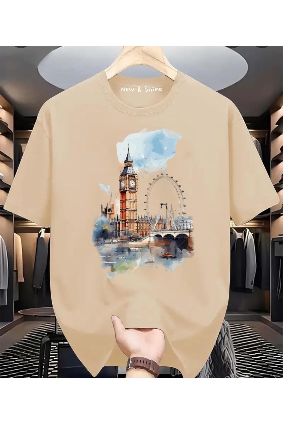 New Shine Manzara London Baskılı Oversize T-Shirt