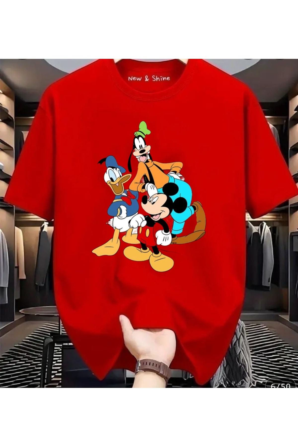 New Shine Mickey Mouse Donald Duck Goofy Baskılı Oversize T-Shirt