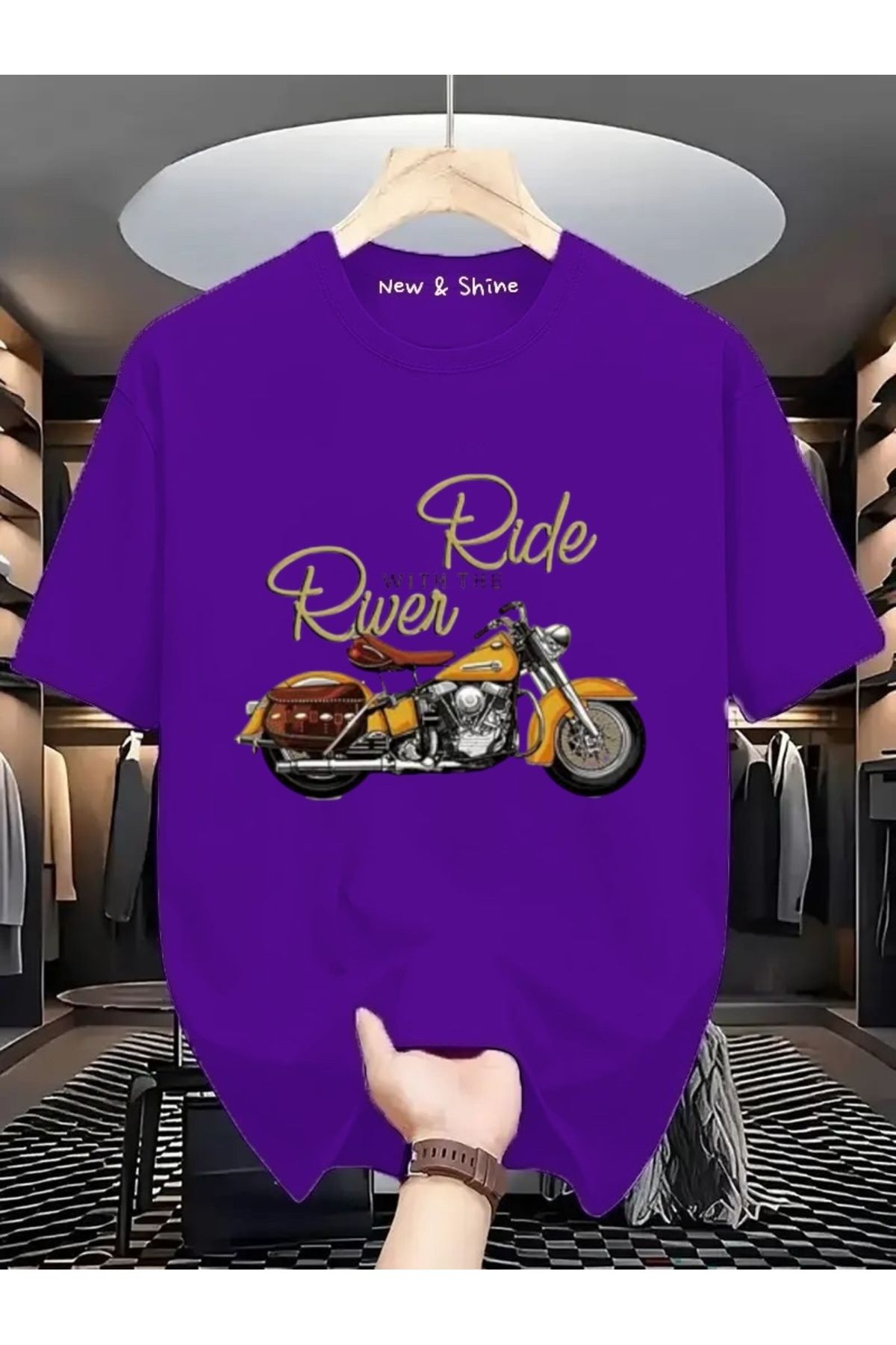 New Shine Ride River Motor Baskılı Oversize T-Shirt