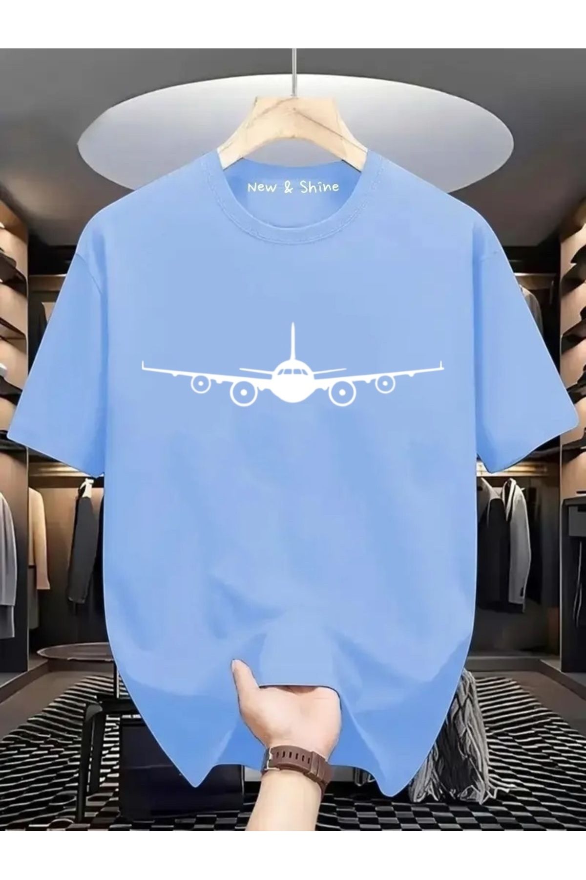 New Shine Uçak Baskılı Oversize T-Shirt