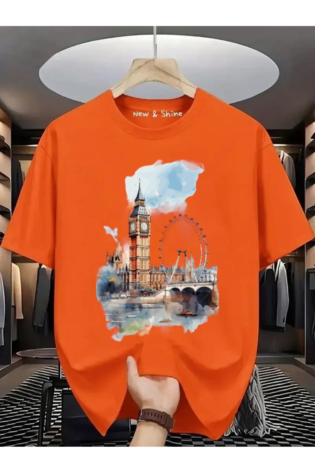 New Shine Manzara London Baskılı Oversize T-Shirt