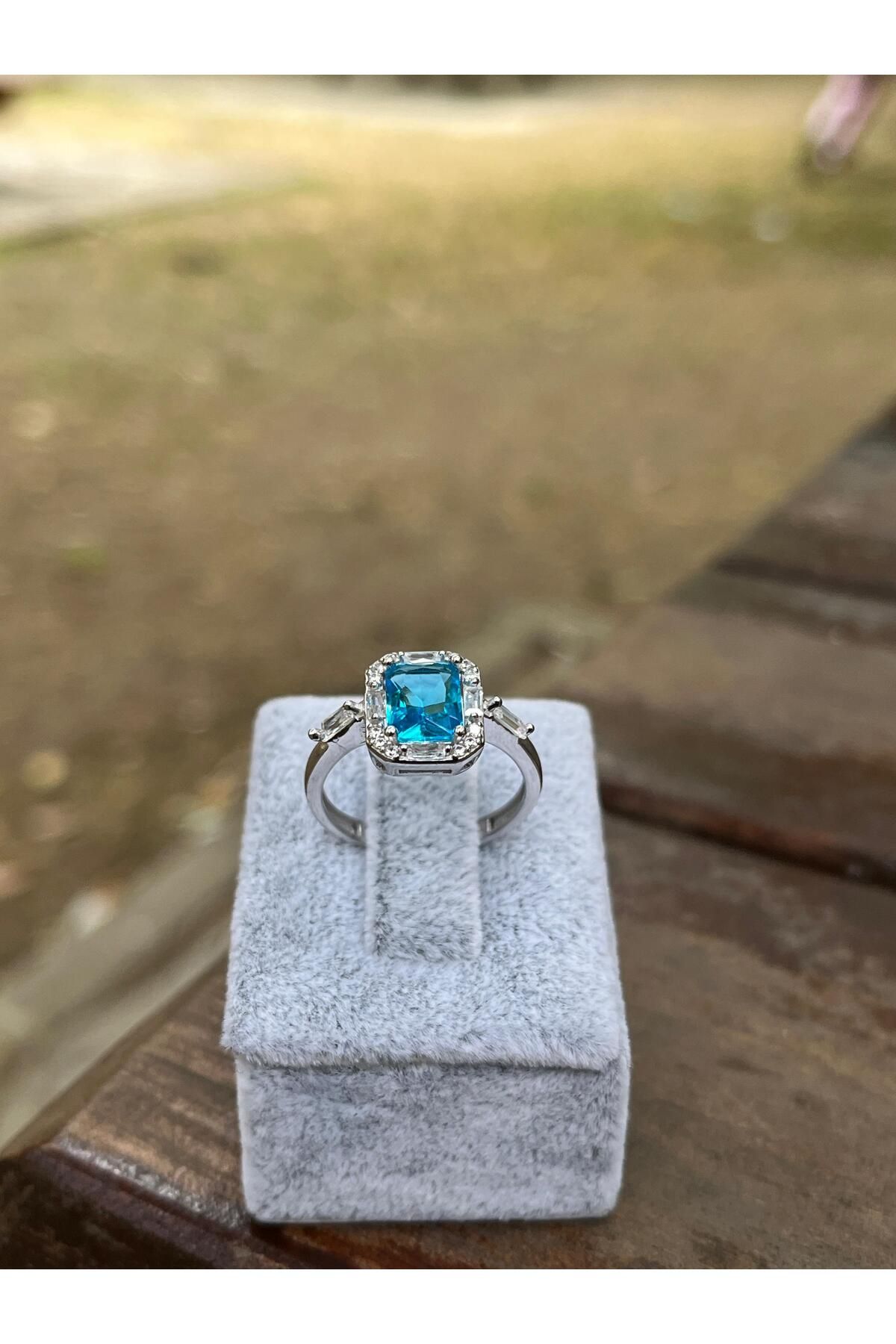 ZEONA JEWELLERY Turkuaz Taşlı Kadın Gümüş Yüzük