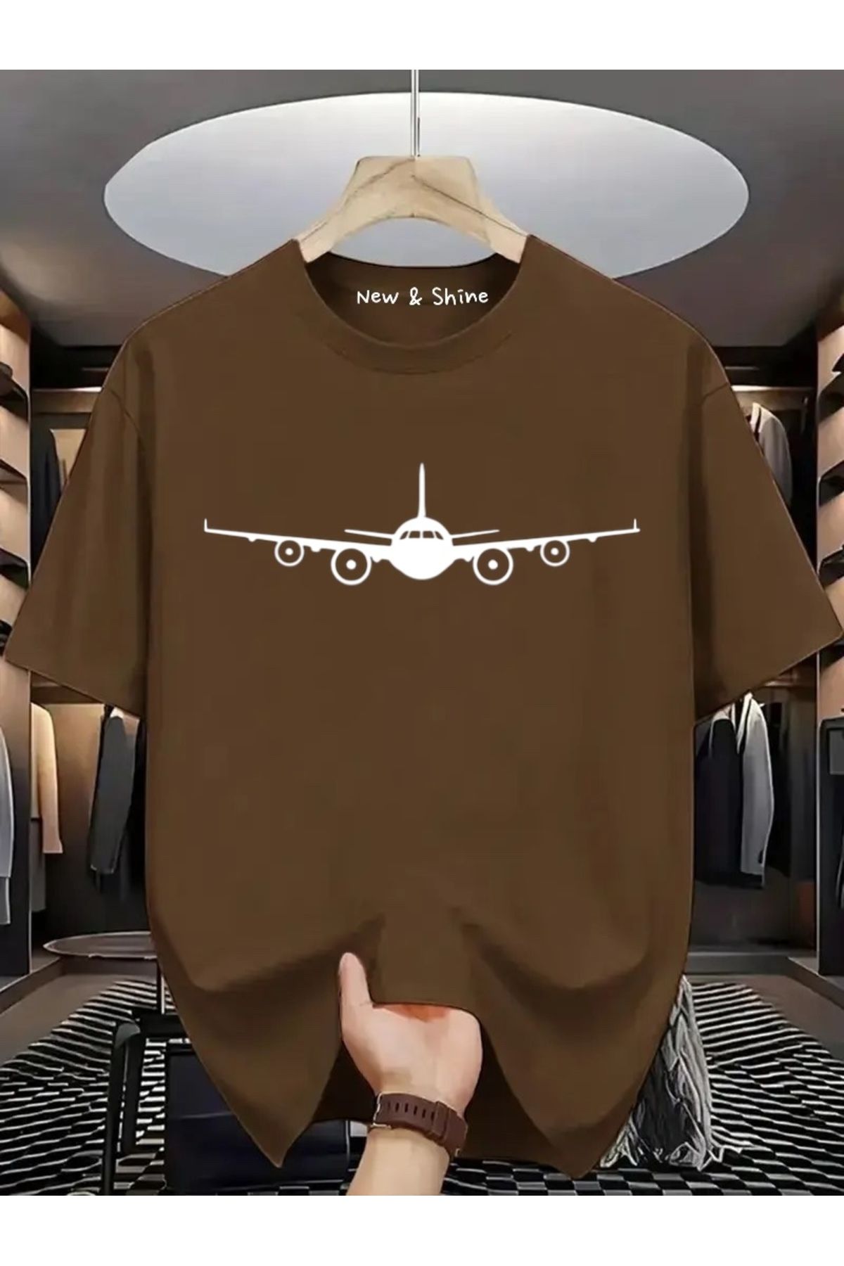 New Shine Uçak Baskılı Oversize T-Shirt