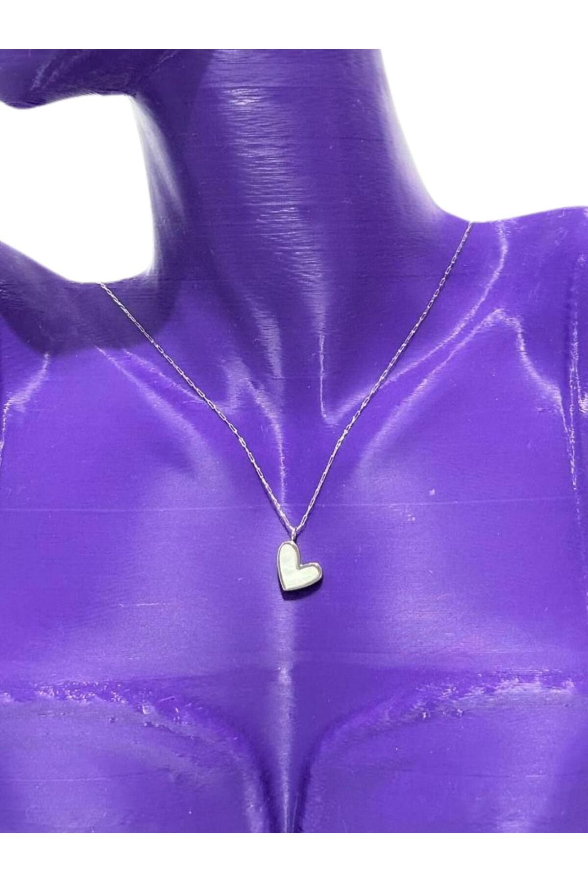 Papet Butik Mineli Beyaz Kalp Hayalet Çelik Kolye
