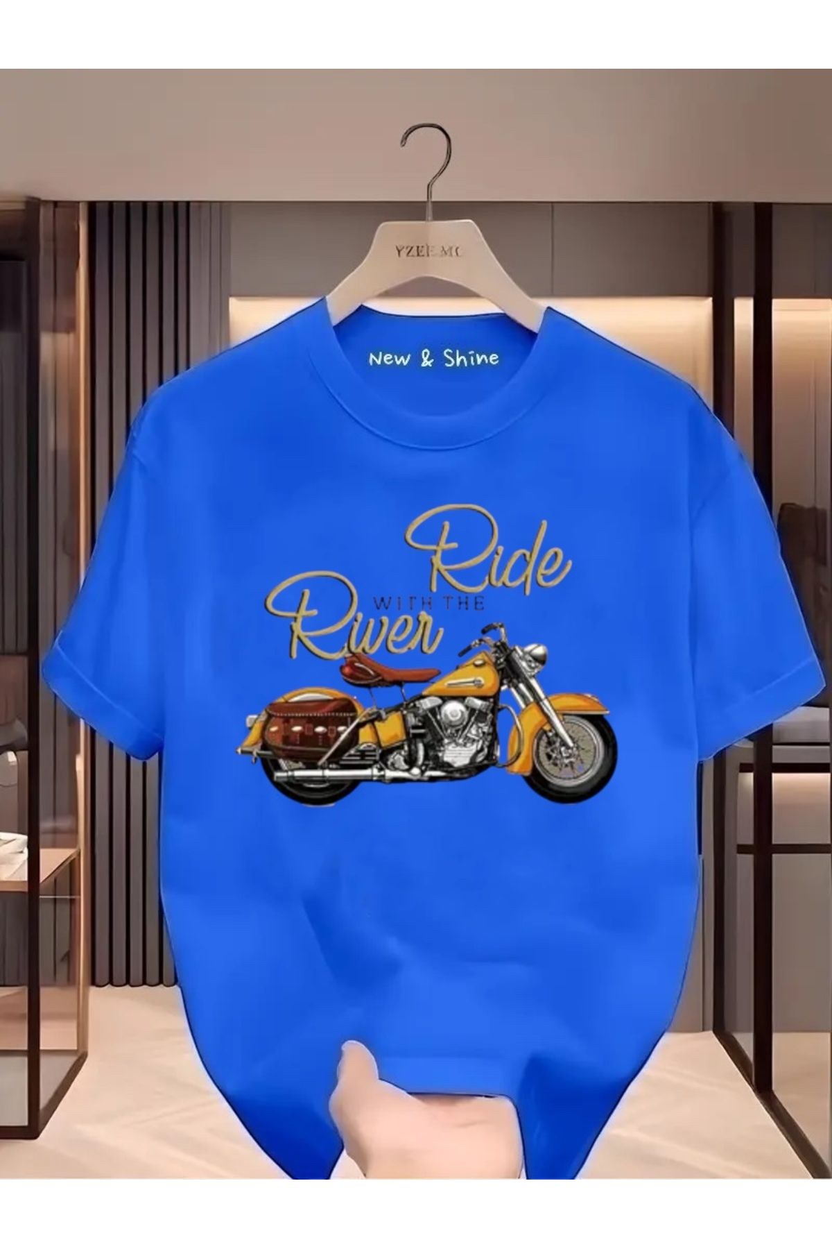 New Shine Ride River Motor Baskılı Oversize T-Shirt