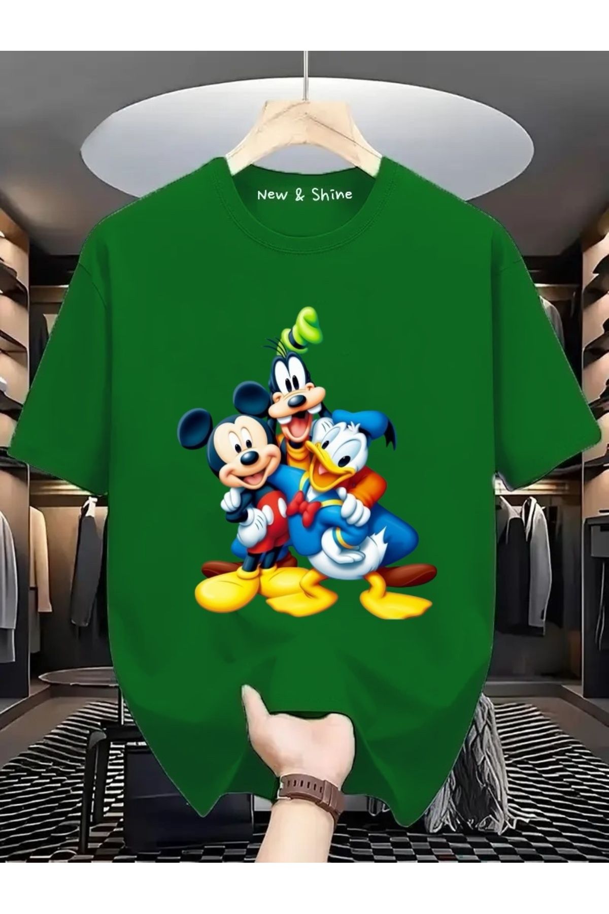 New Shine Mickey Mouse Donald Duck Goofy Baskılı Oversize T-Shirt