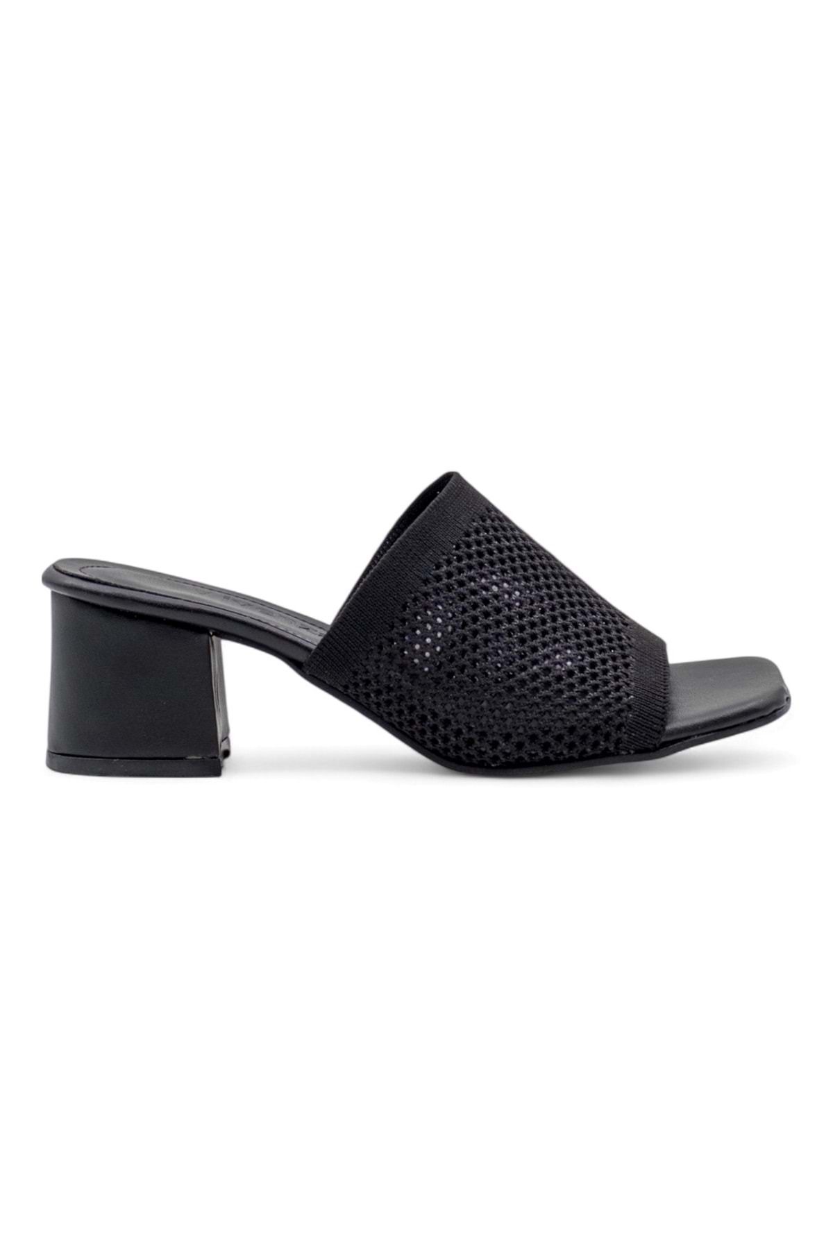 Shoes VİVENZA HASIRLI KADIN TOPUKLU TERLİK SİYAH