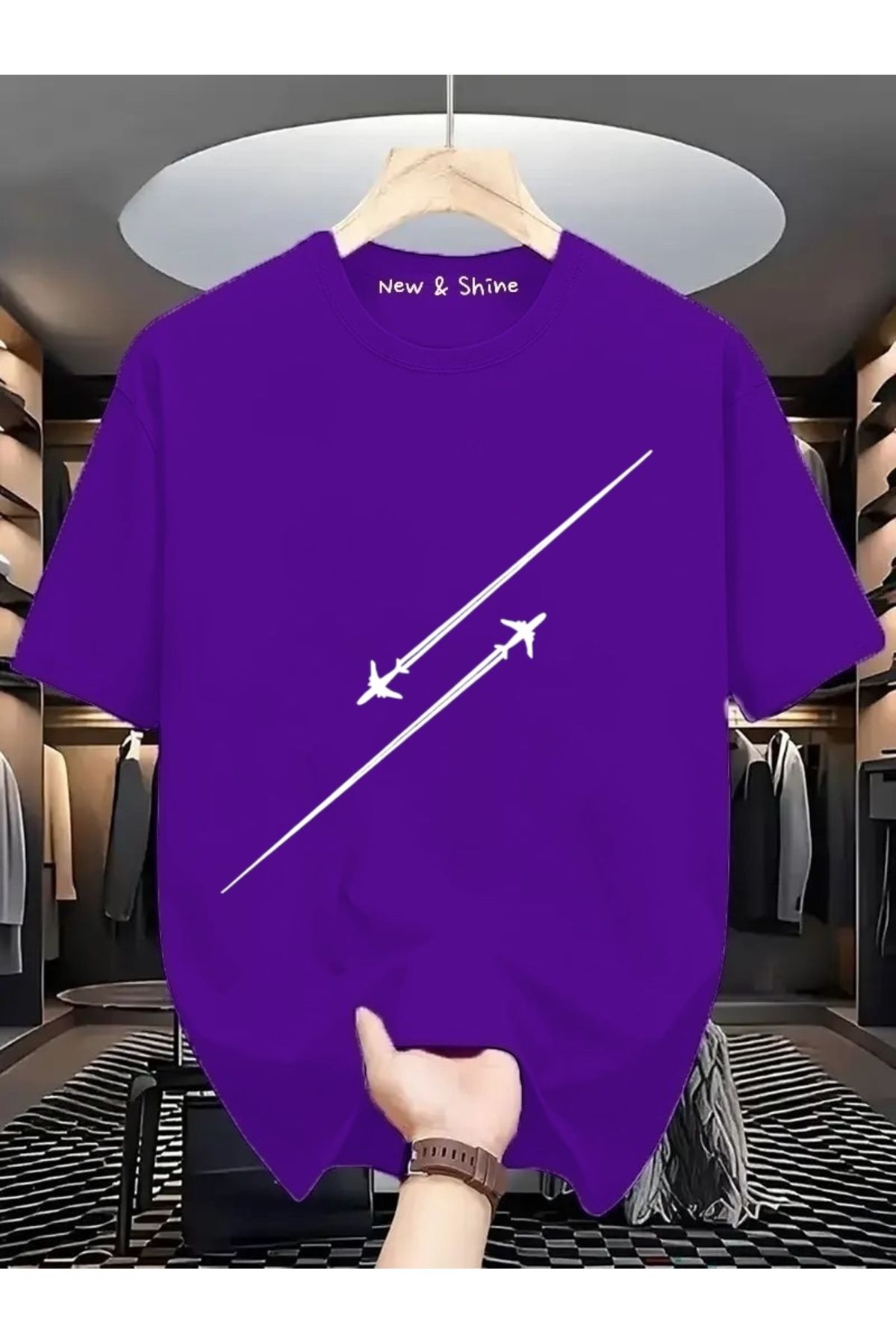 New Shine Uçak Baskılı Oversize T-Shirt