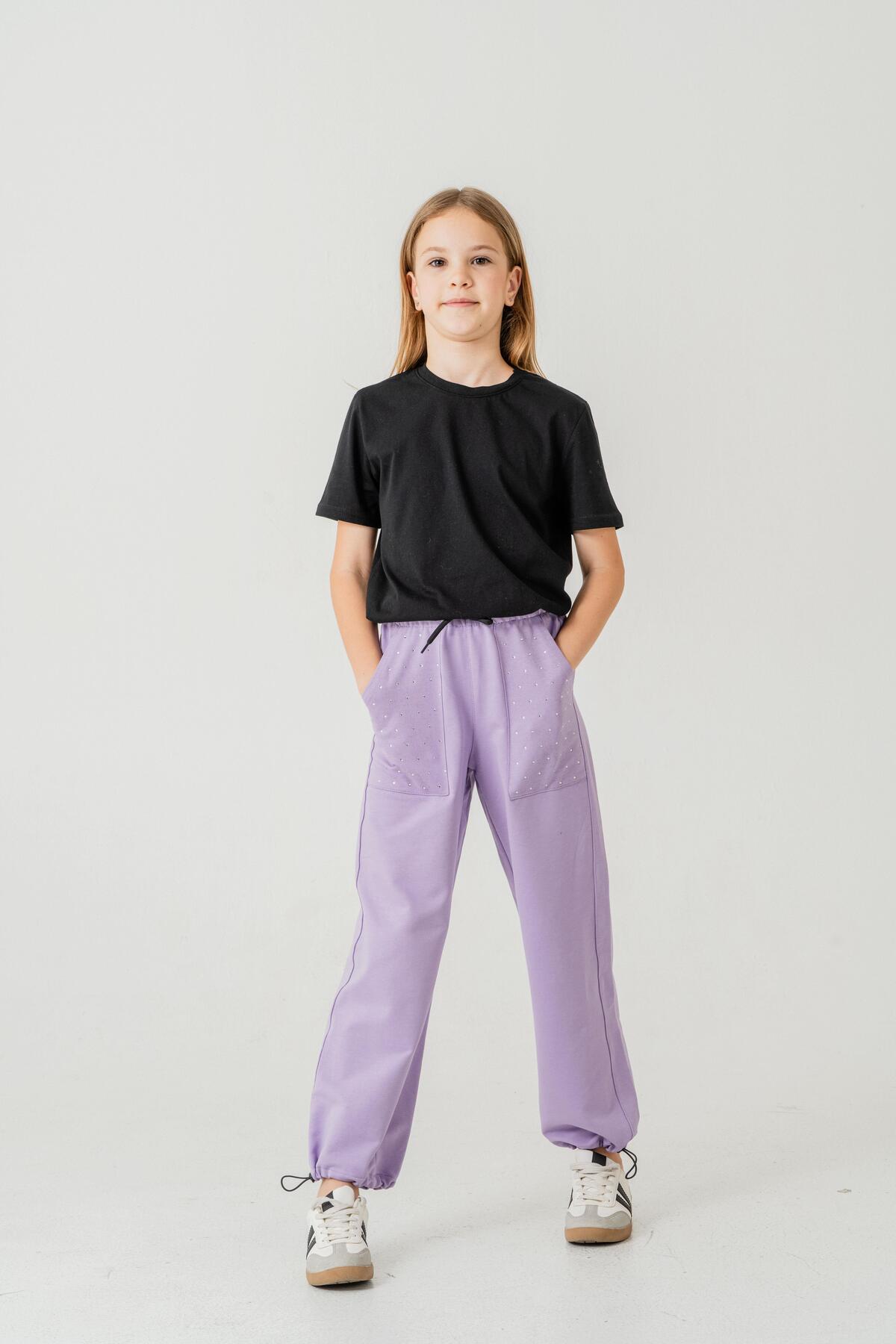Pocket Rhinestone Leg Brit Elastic Stopper Girl Sweatpants